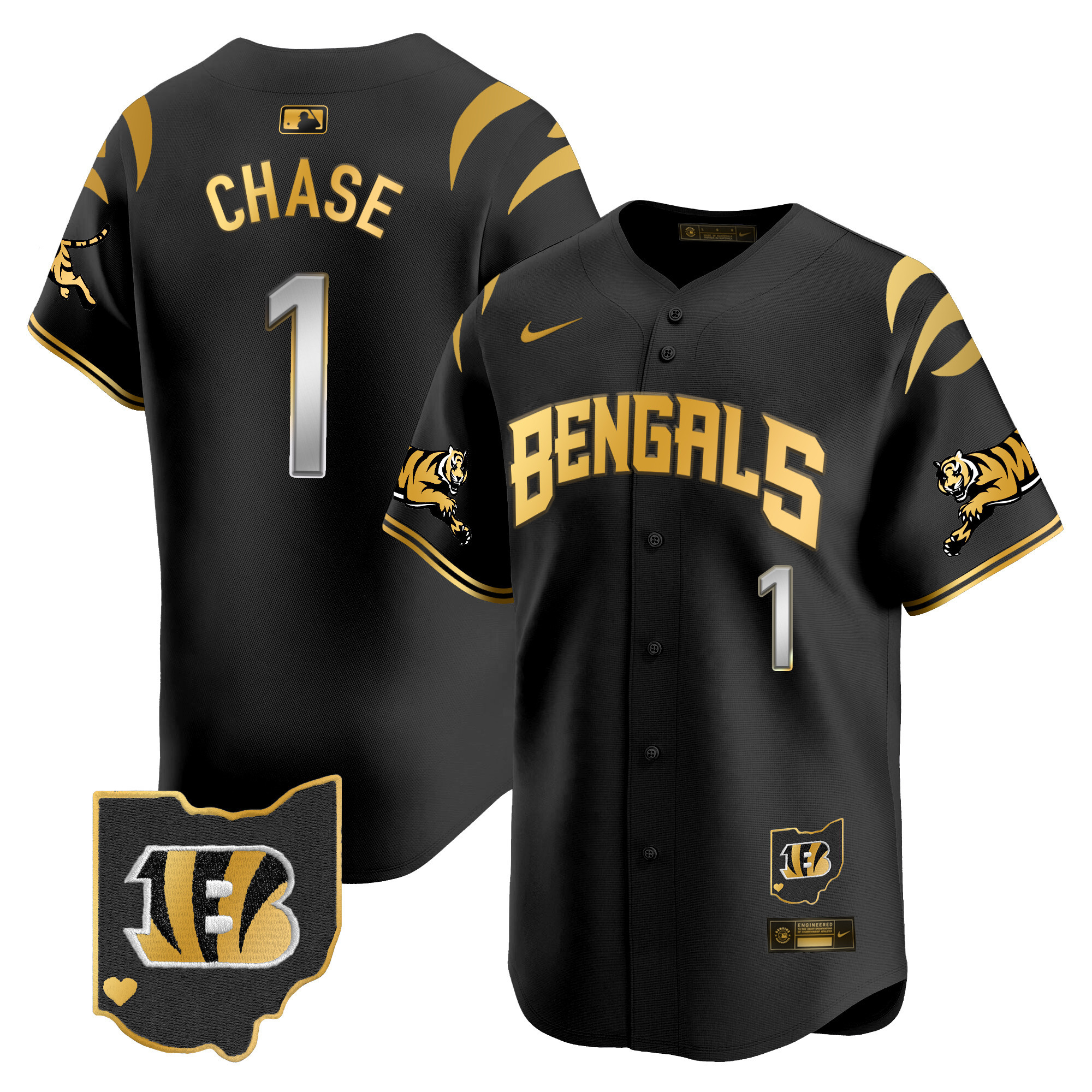Men's Ja'Marr Chase Cincinnati Bengals Vapor Premier Limited Black Gold Jersey - All Stitched