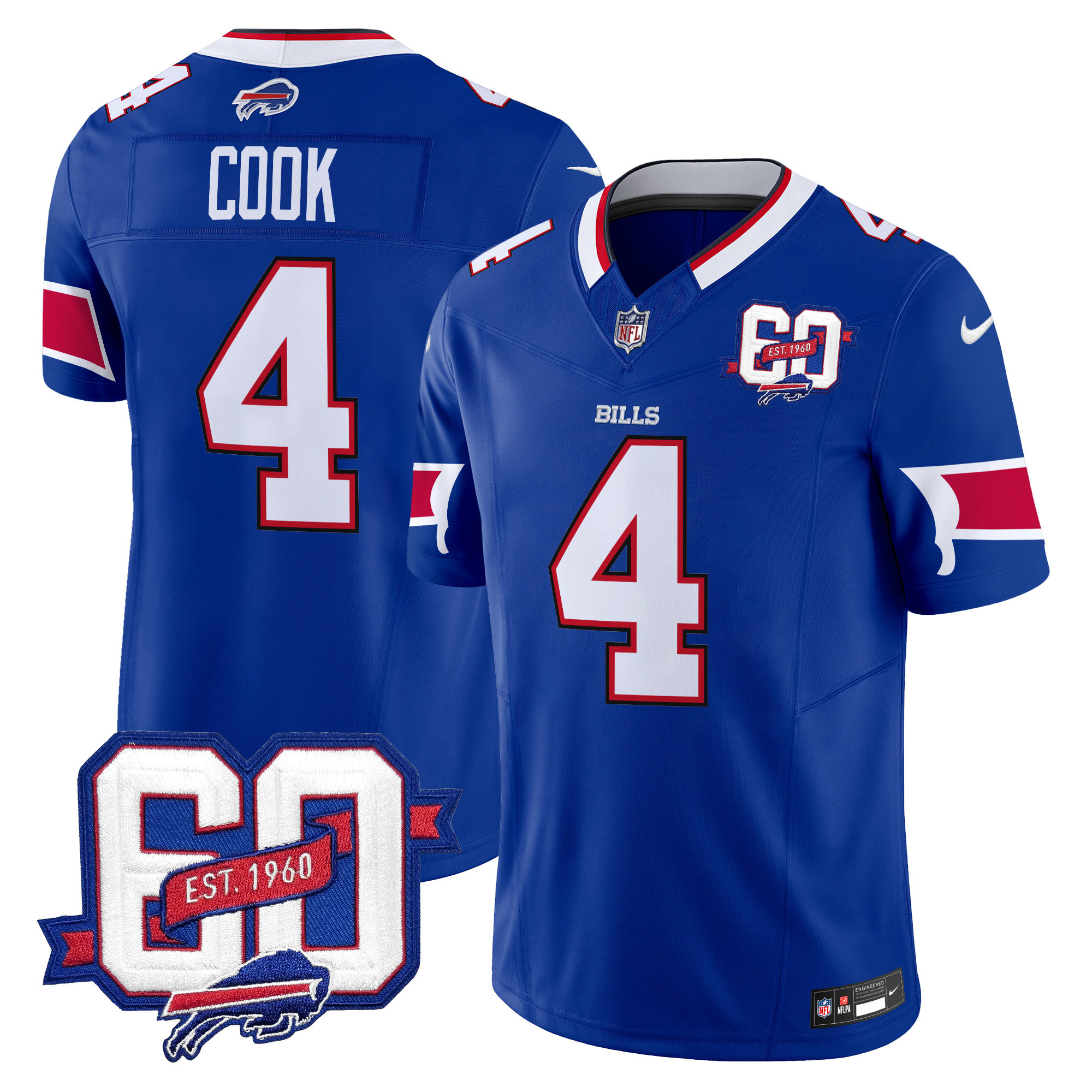 Men's James Cook Buffalo Bills 60th Anniversary Patch Vapor Limited Royal Jersey - All Stitched