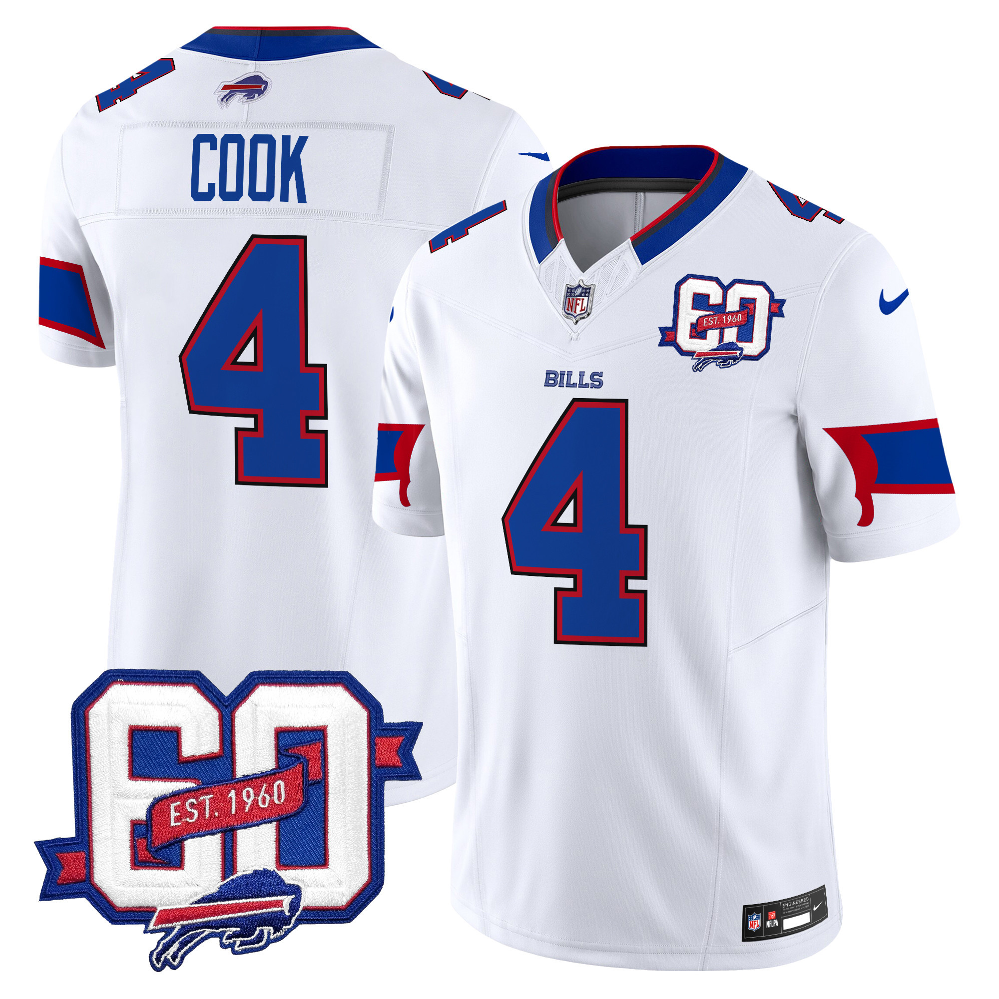 Men's James Cook Buffalo Bills 60th Anniversary Patch Vapor Limited White Jersey - All Stitched