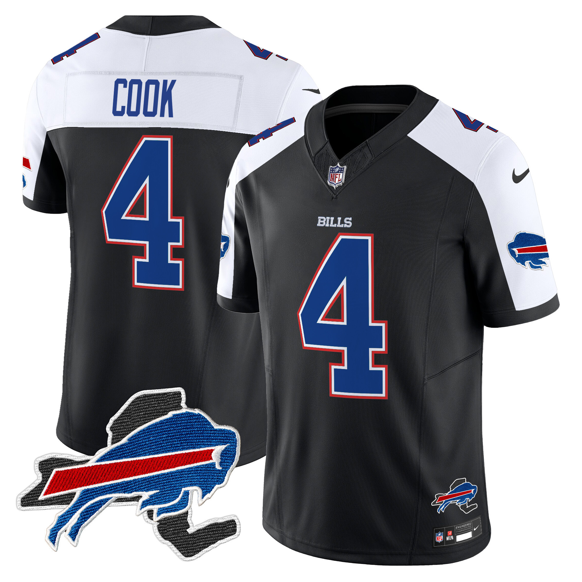 Men's James Cook Buffalo Bills New York Patch Vapor Limited Black Alternate Jersey V3 - All Stitched