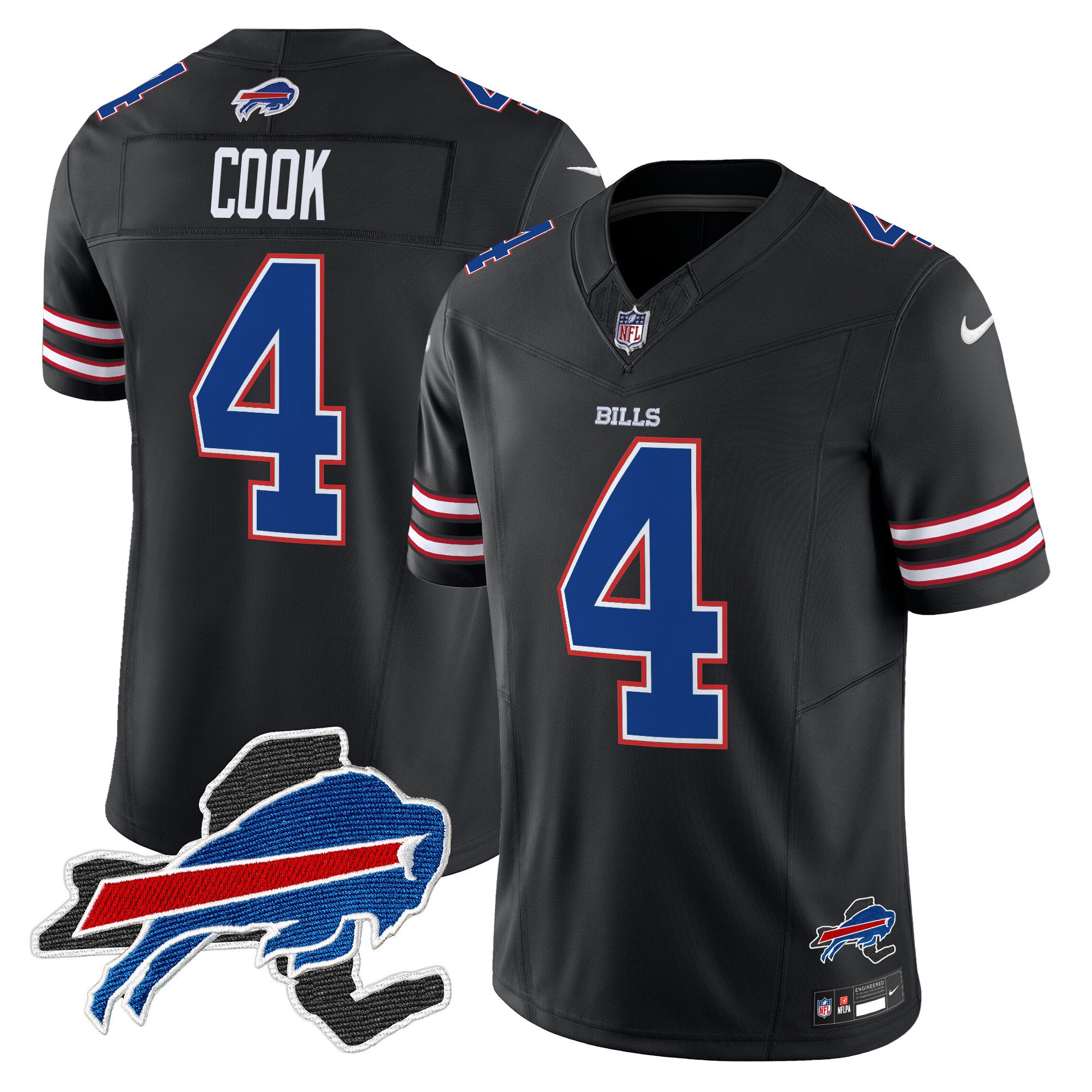 Men's James Cook Buffalo Bills New York Patch Vapor Limited Black Jersey V3 - All Stitched