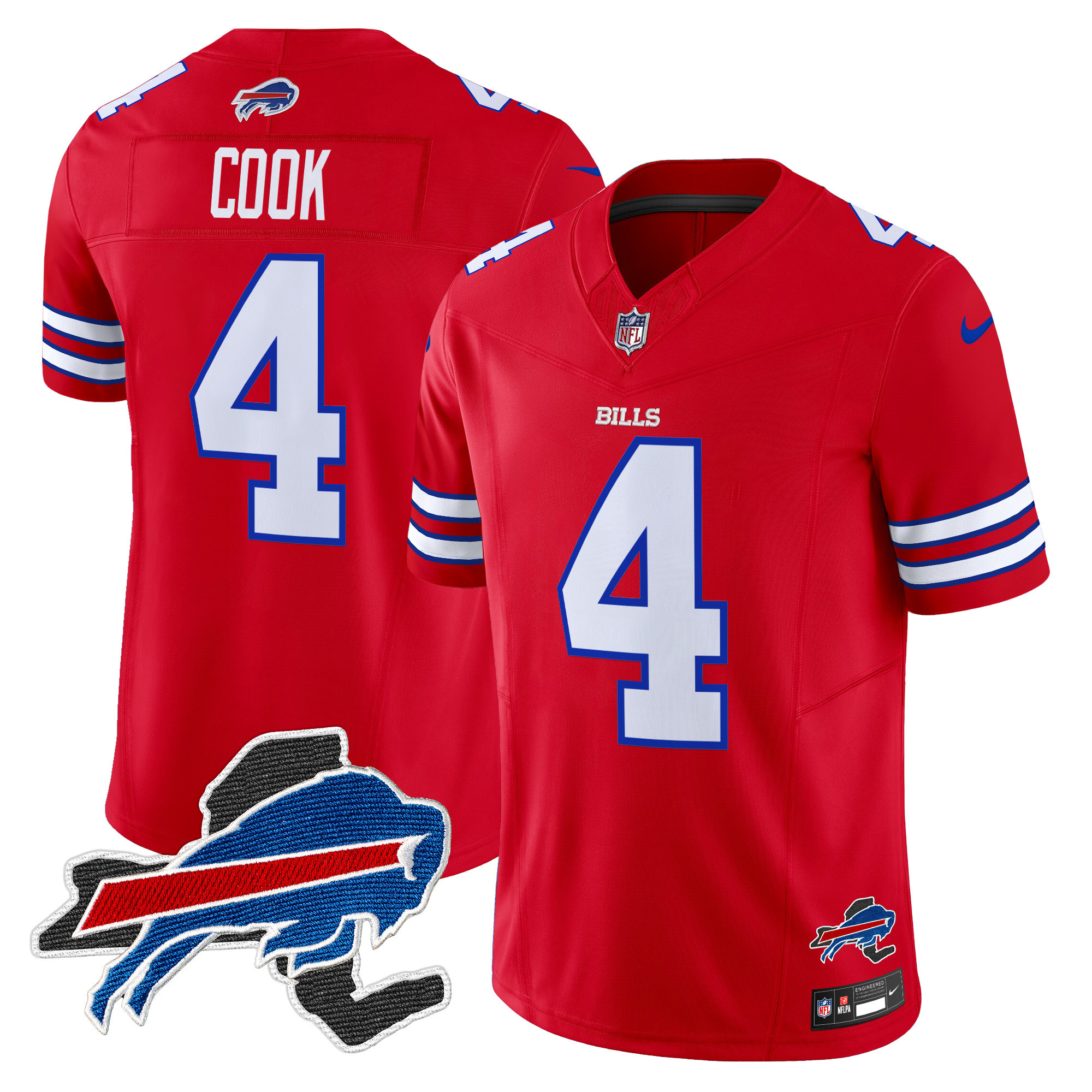 Men's James Cook Buffalo Bills New York Patch Vapor Limited Red Jersey V3 - All Stitched