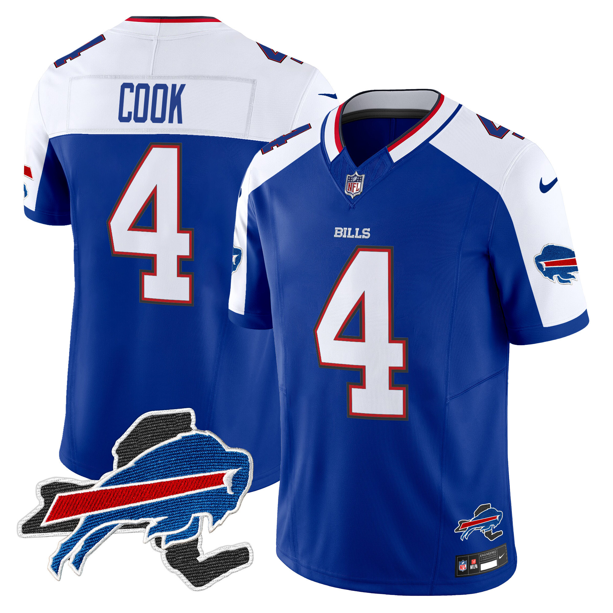 Men's James Cook Buffalo Bills New York Patch Vapor Limited Royal Alternate Jersey V3 - All Stitched