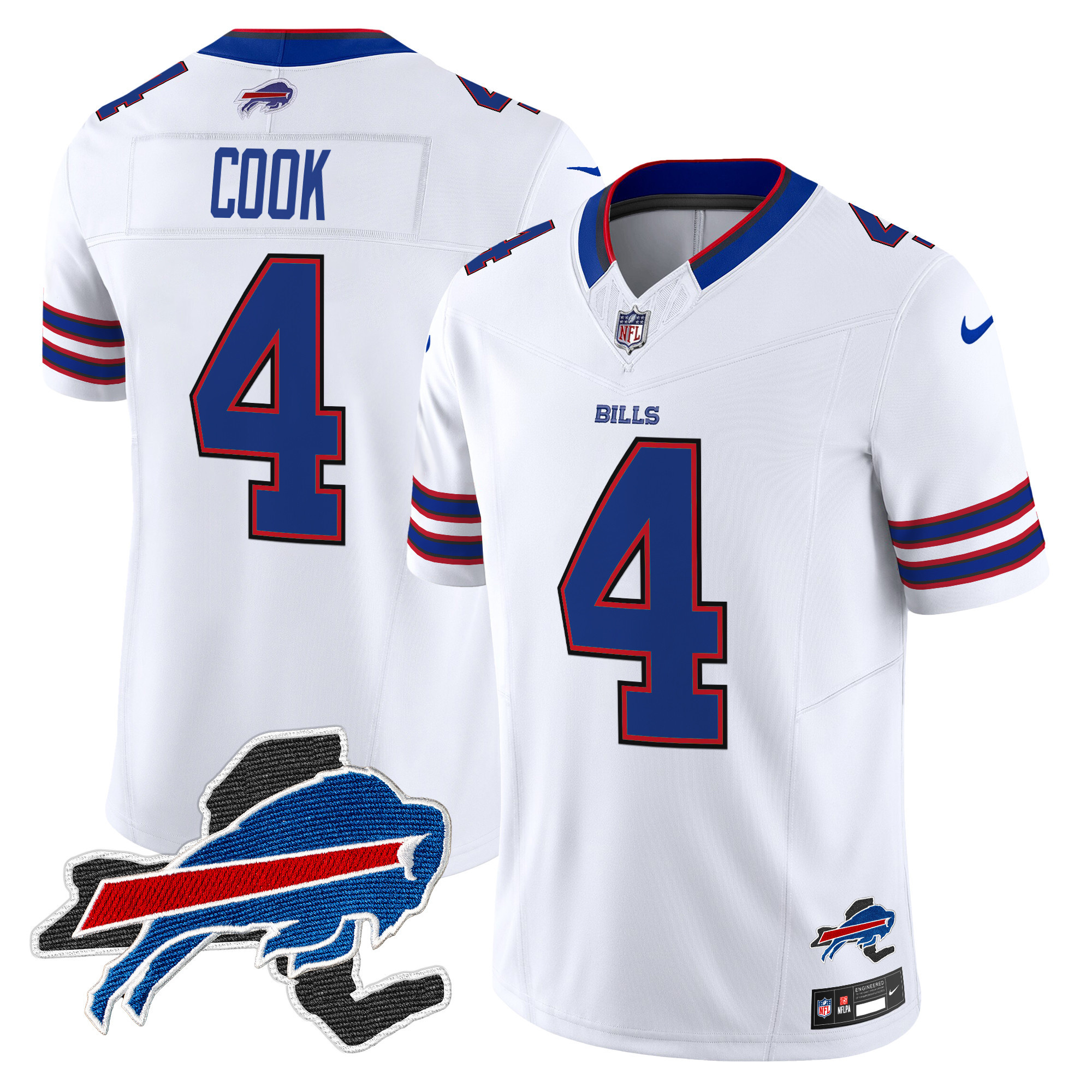 Men's James Cook Buffalo Bills New York Patch Vapor Limited White Jersey V3 - All Stitched