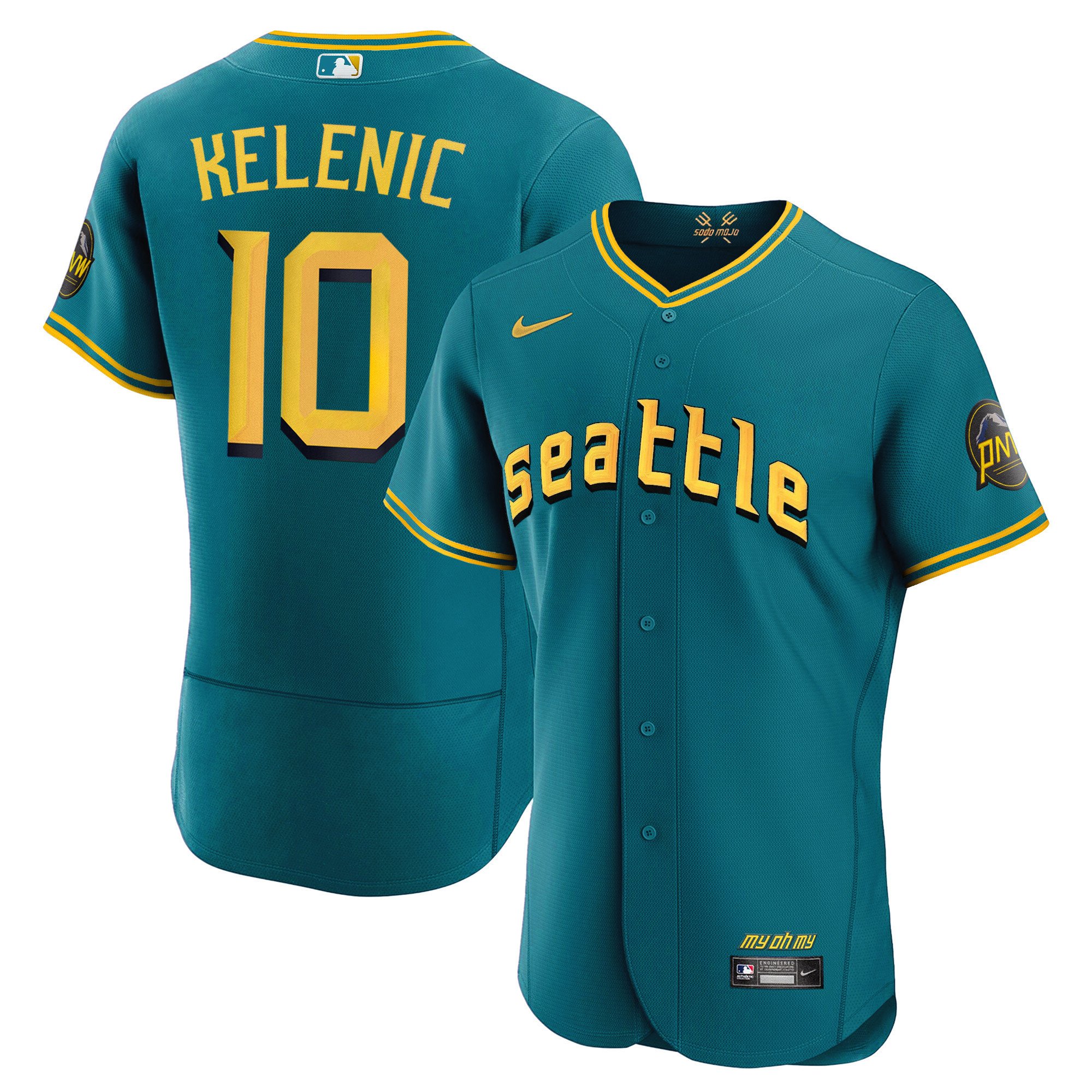 Men's Jarred Kelenic Seattle Mariners 2023 City Connect Collection Flex Aqua Jersey - All Stitched