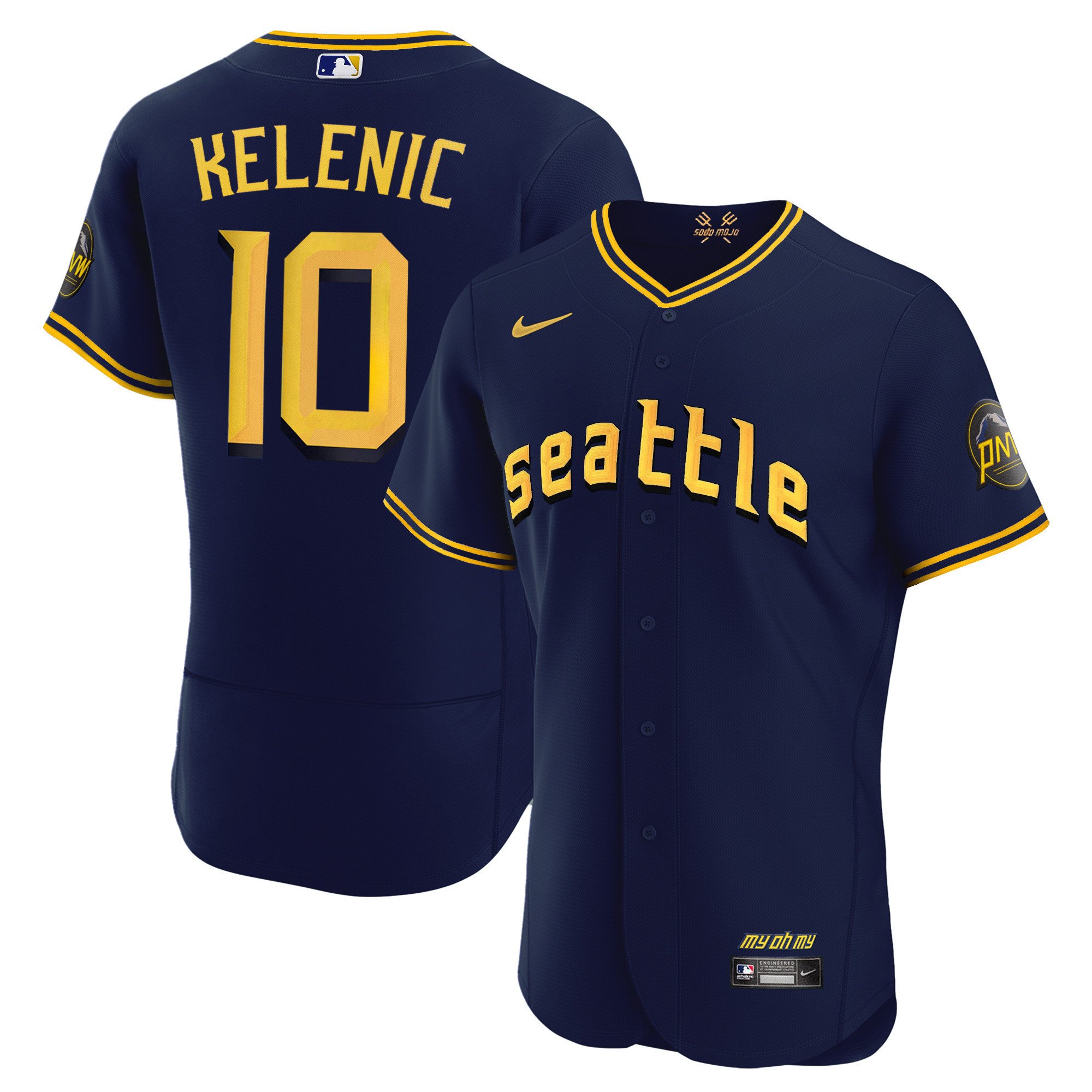 Men's Jarred Kelenic Seattle Mariners 2023 City Connect Collection Flex Navy Jersey - All Stitched