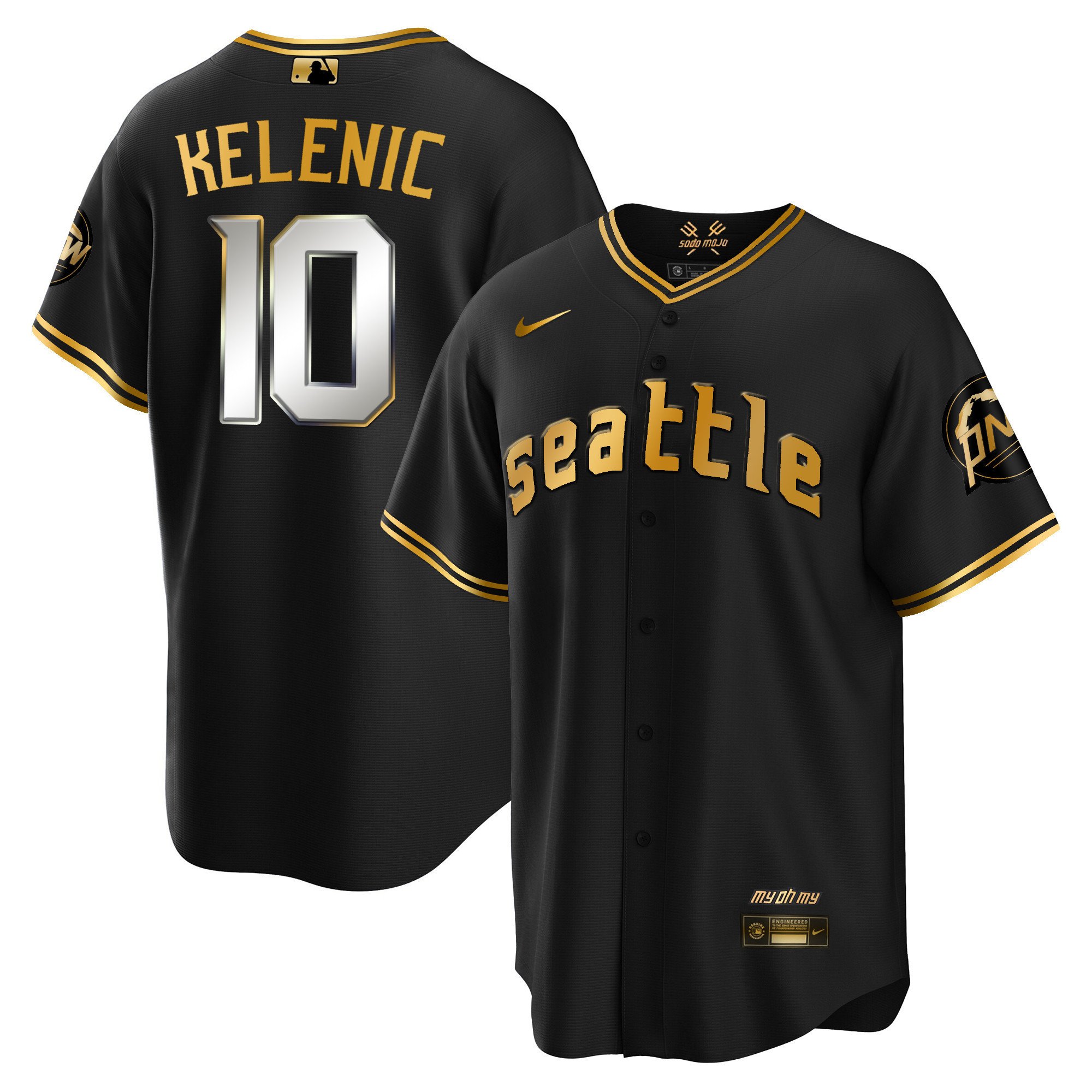 Men's Jarred Kelenic Seattle Mariners 2023 City Connect Gold Cool Black Gold Jersey - All Stitched