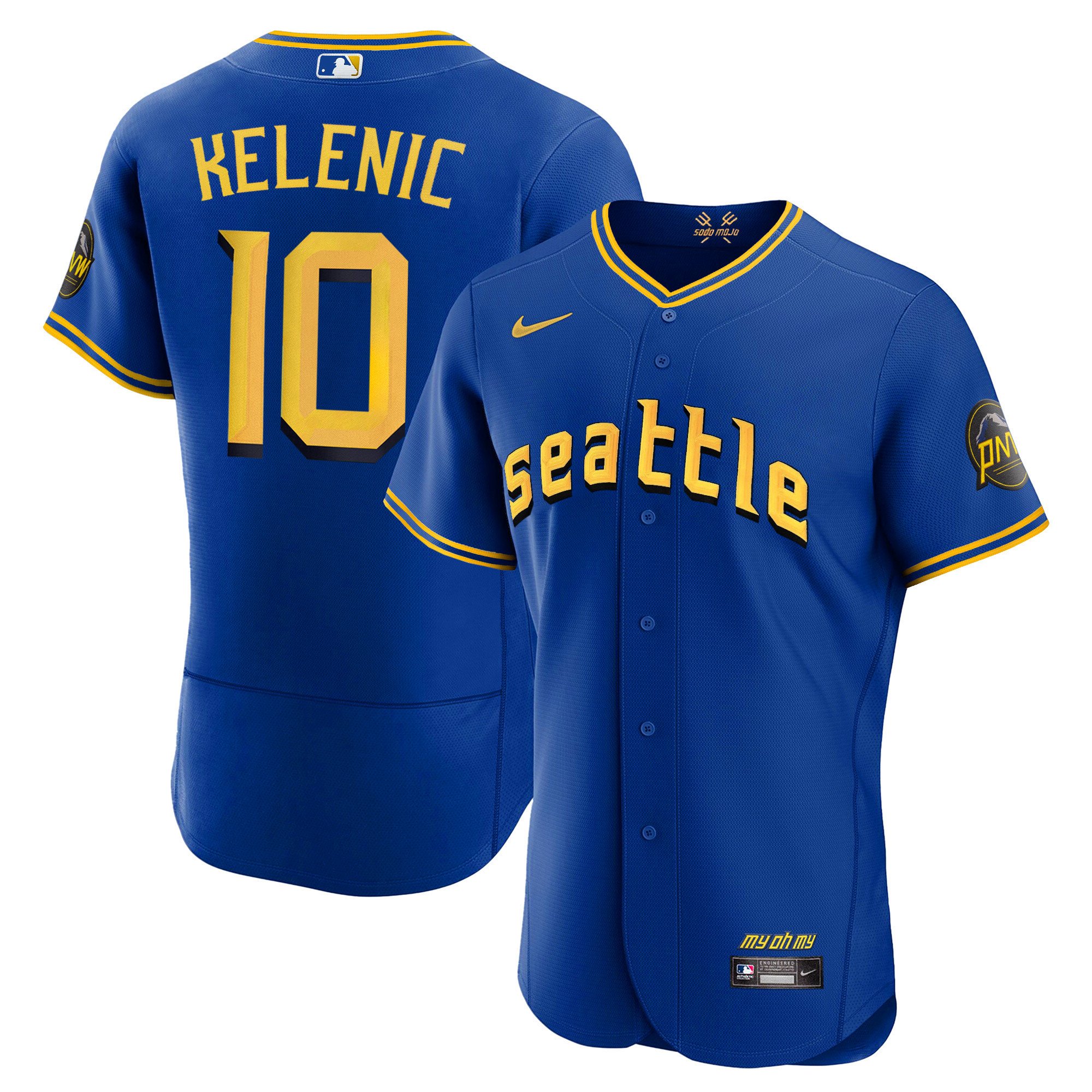Men's Jarred Kelenic Seattle Mariners 2023 City Connect Gold Flex Royal Jersey - All Stitched