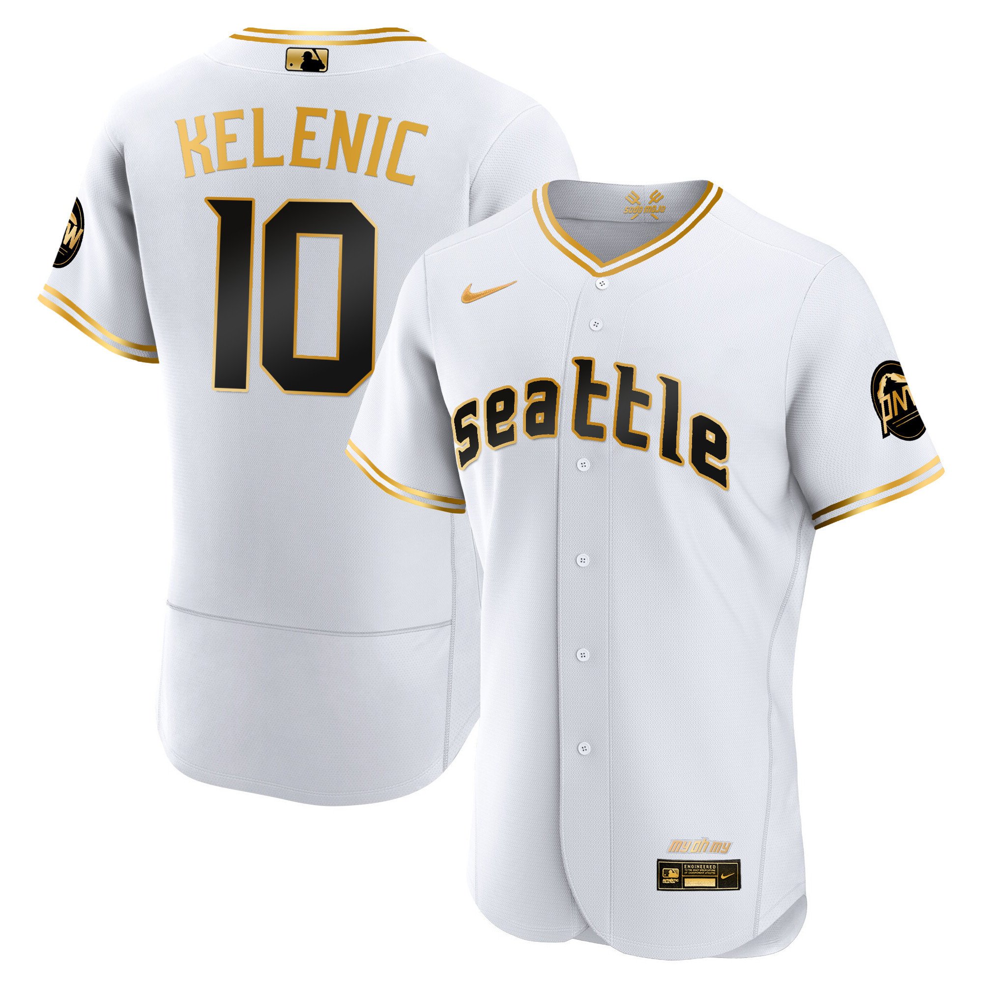 Men's Jarred Kelenic Seattle Mariners 2023 City Connect Gold Flex White Gold Jersey - All Stitched