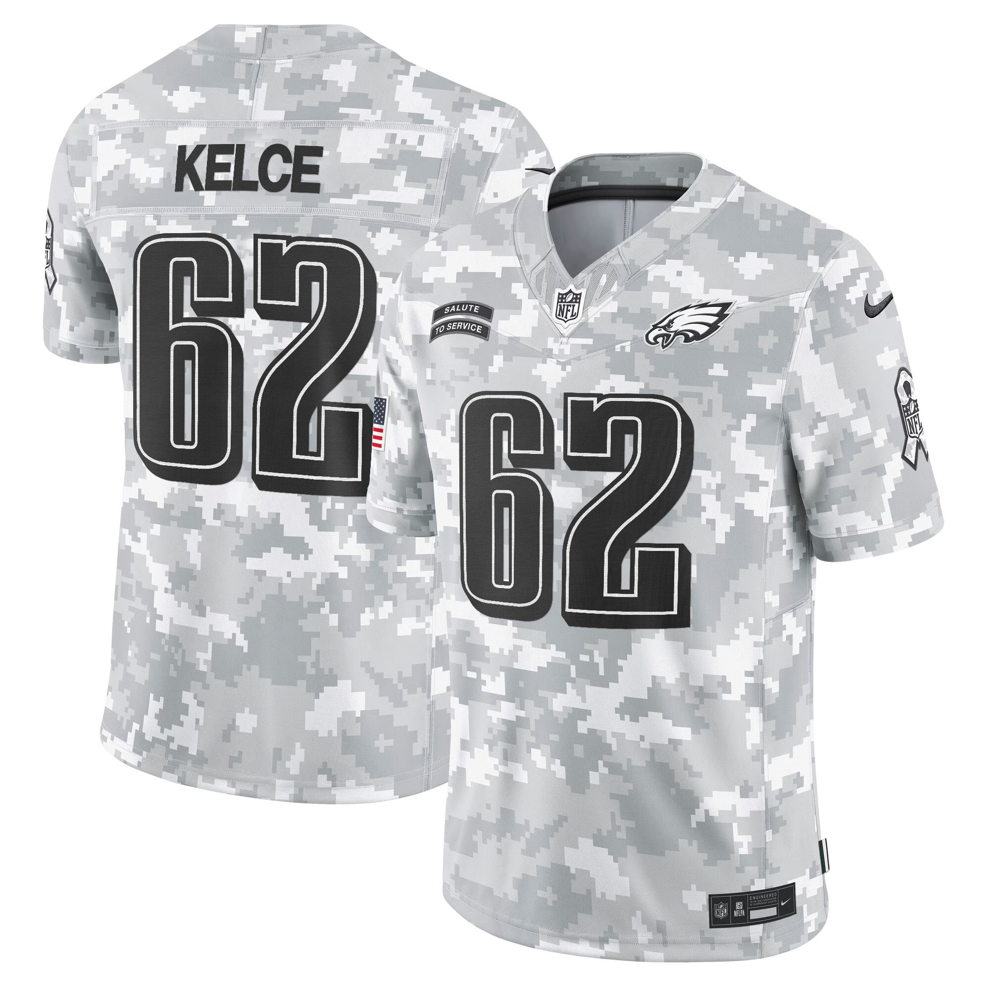 Men's Jason Kelce Philadelphia Eagles 2024 Salute to Service Vapor Limited Arctic Camo Jersey - All Stitched