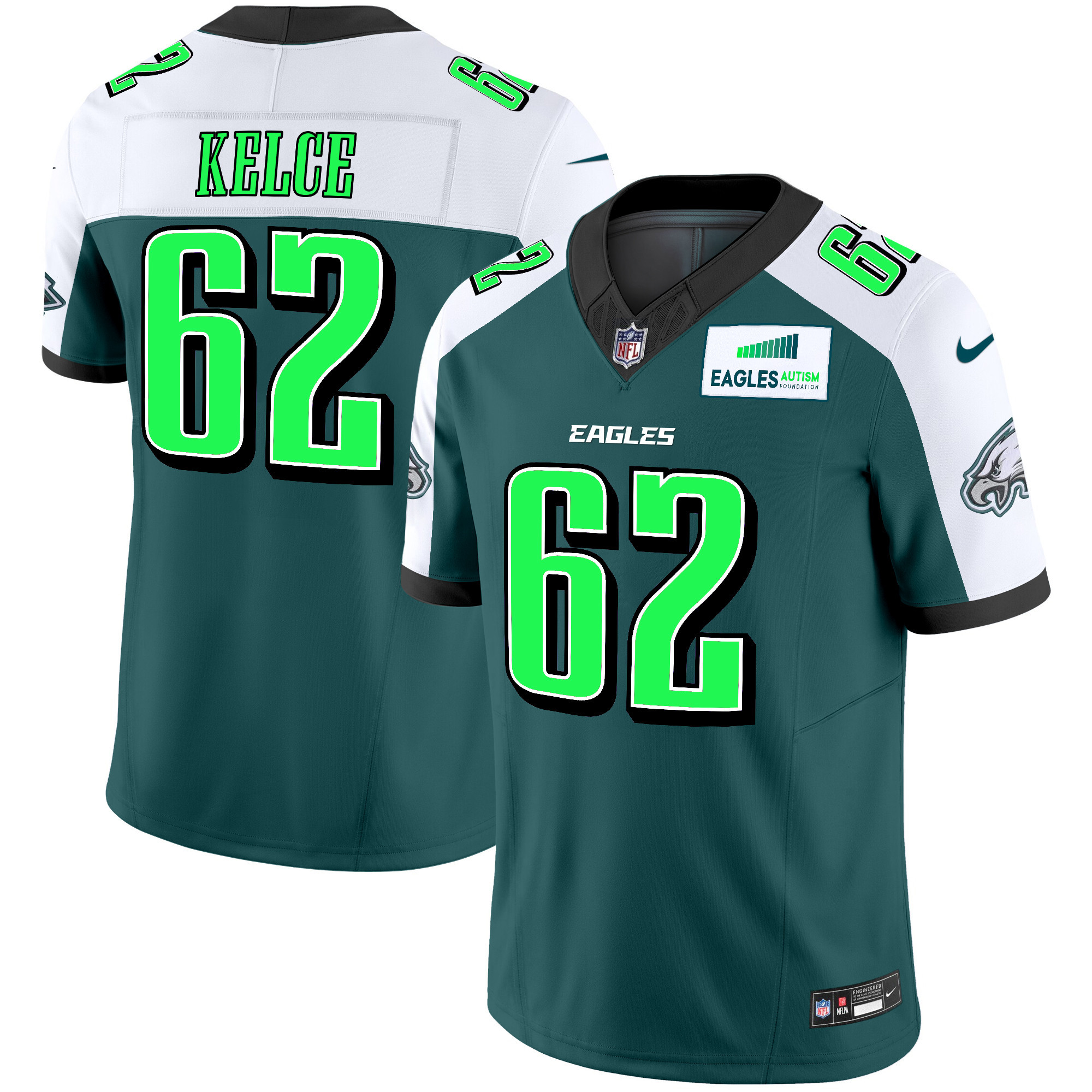 Men's Jason Kelce Philadelphia Eagles Autism Foundation Patch Vapor Limited Alternate Jersey - All Stitched