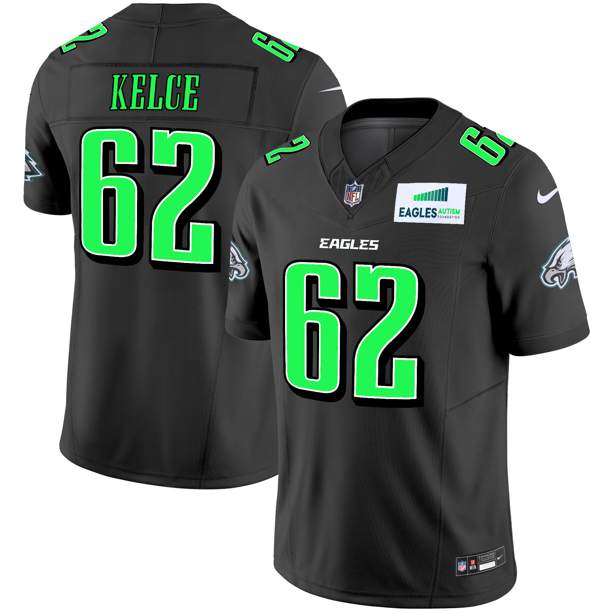 Men's Jason Kelce Philadelphia Eagles Autism Foundation Patch Vapor Limited Black Jersey - All Stitched
