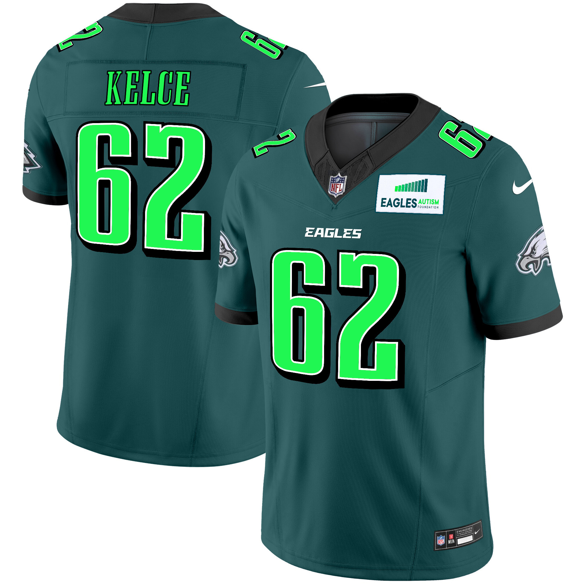 Men's Jason Kelce Philadelphia Eagles Autism Foundation Patch Vapor Limited Midnight Green Jersey - All Stitched