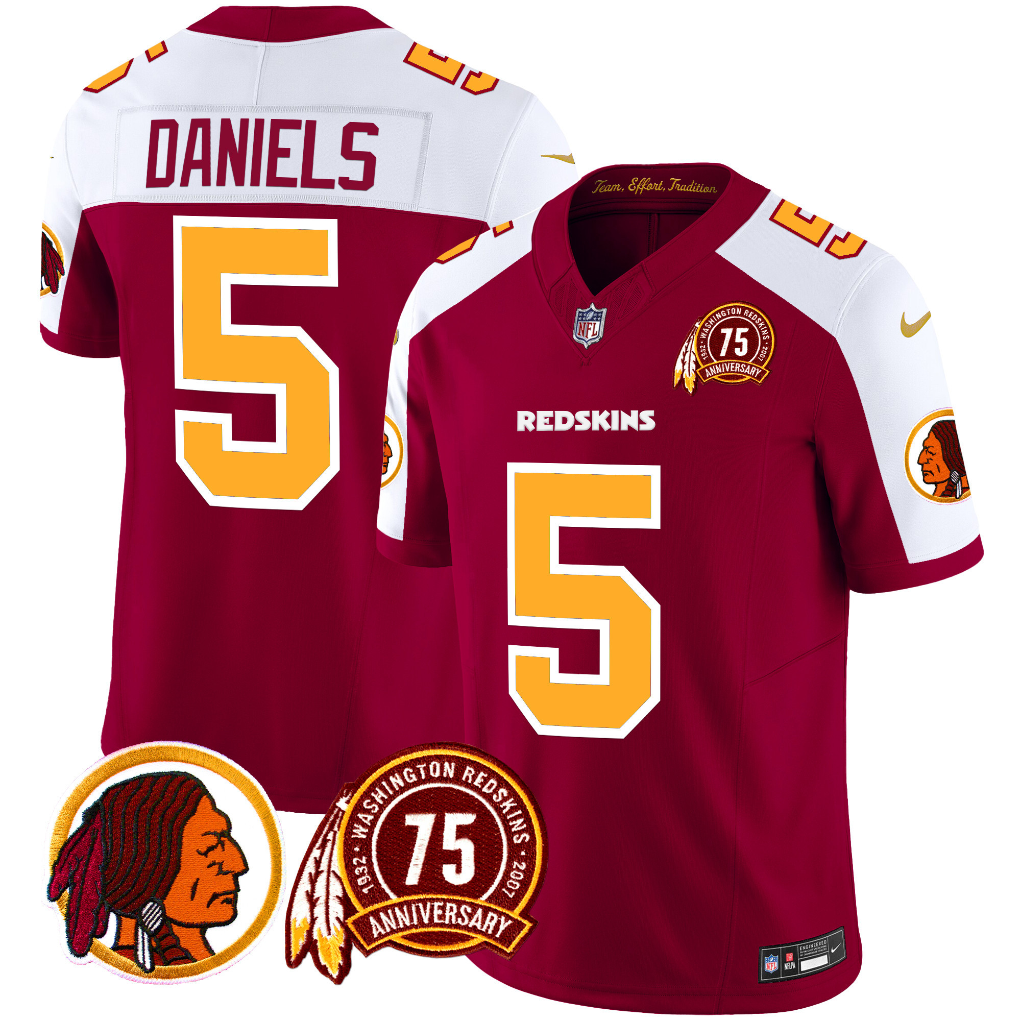 Men's Jayden Daniels Washington Redskins 75th Patch Throwback Vapor Limited Burgundy Alternate Jersey - All Stitched