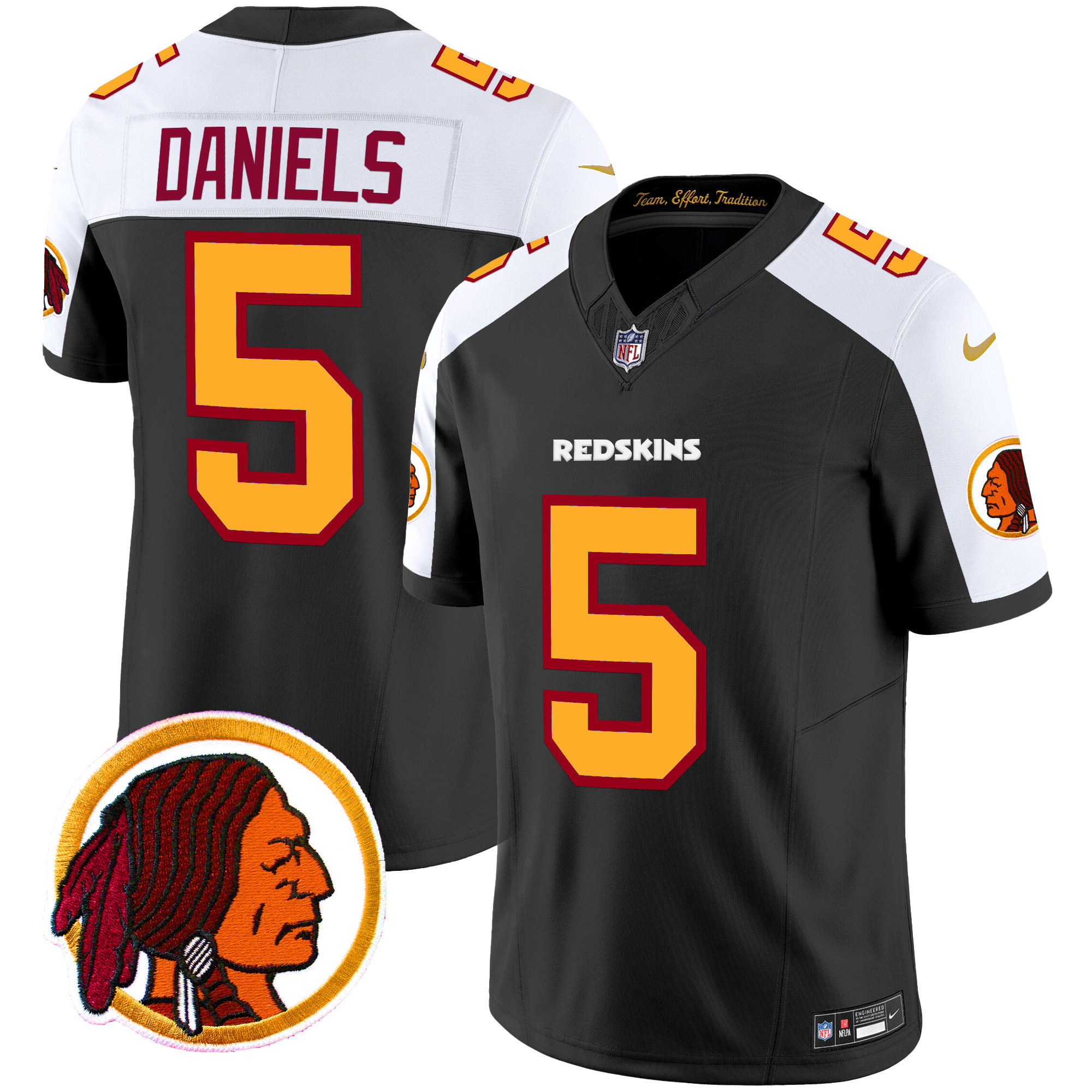 Men's Jayden Daniels Washington Redskins Throwback Vapor Limited Black Alternate Jersey V2 - All Stitched