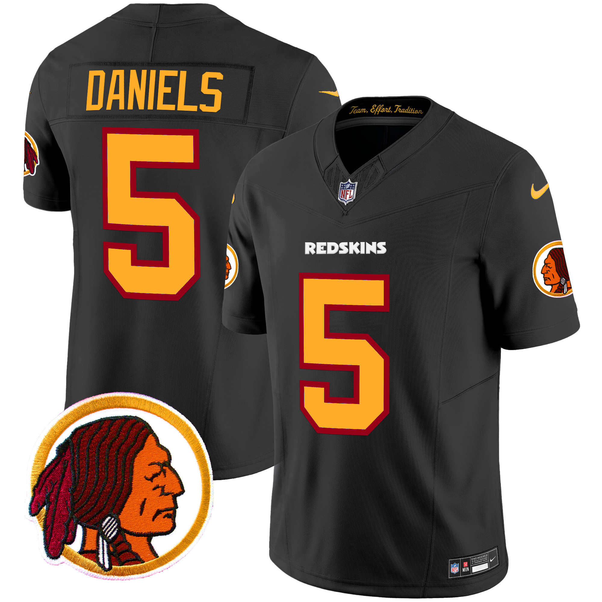 Men's Jayden Daniels Washington Redskins Throwback Vapor Limited Black Jersey V2 - All Stitched