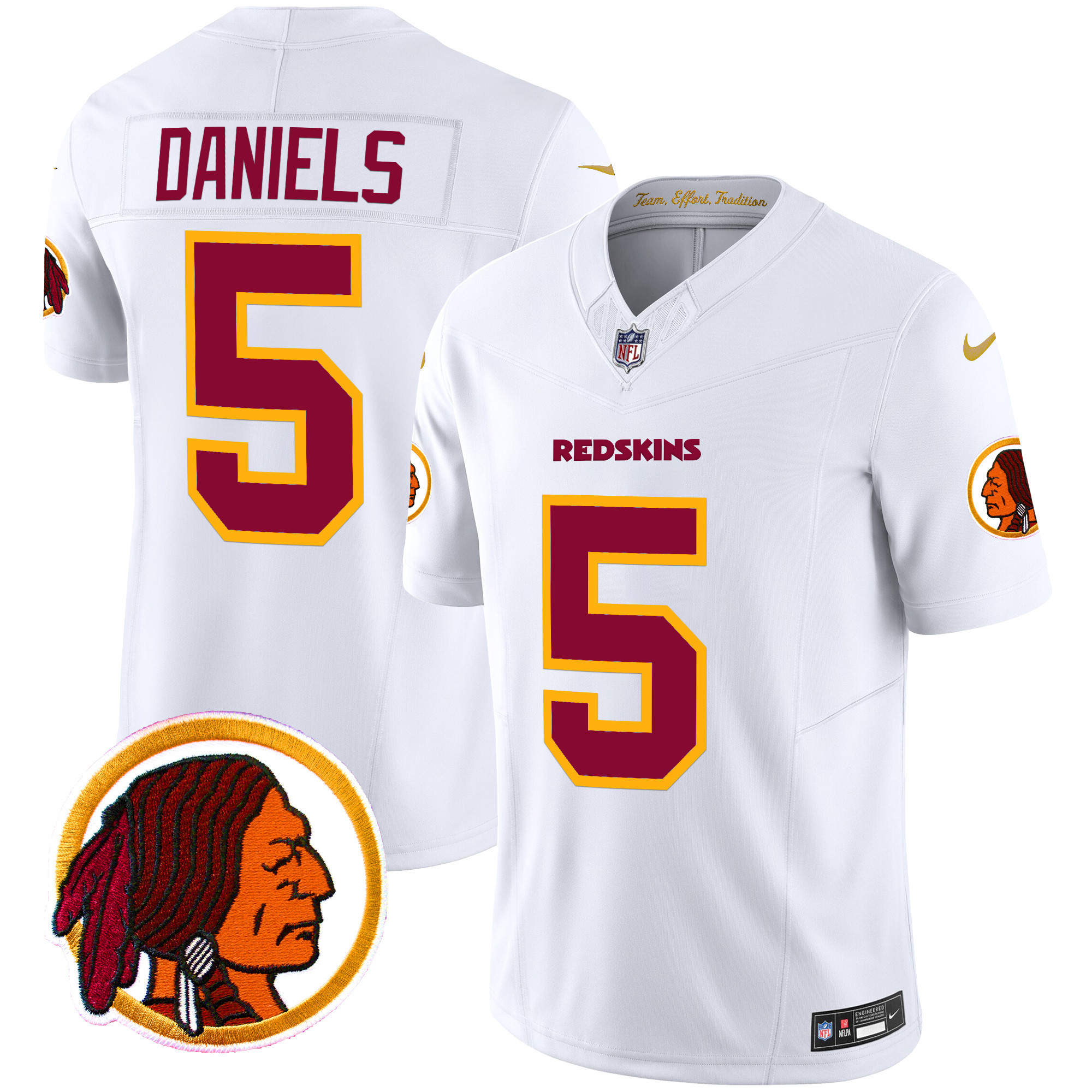 Men's Jayden Daniels Washington Redskins Throwback Vapor Limited White Jersey V2 - All Stitched