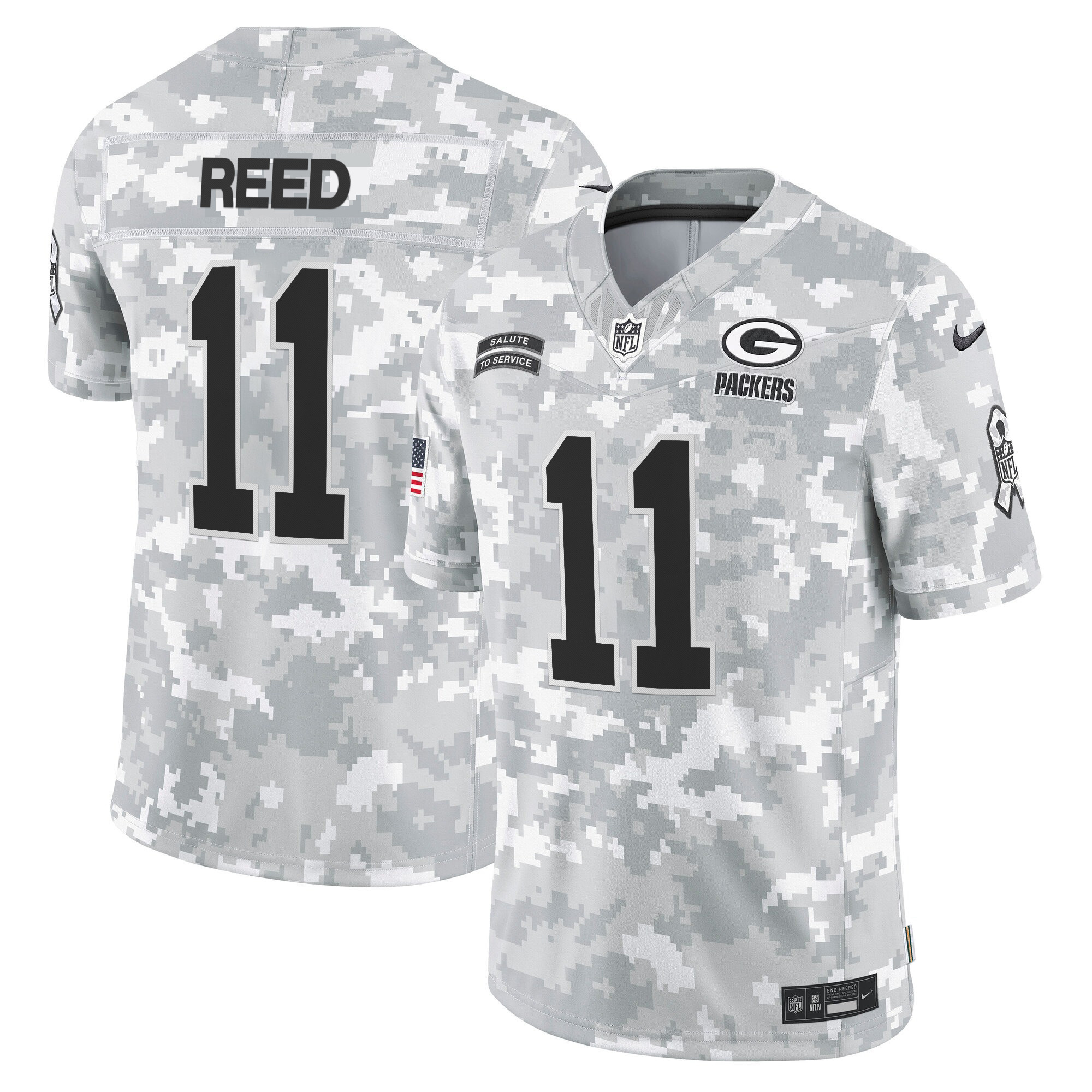 Men's Jayden Reed Green Bay Packers 2024 Salute to Service Vapor Limited Arctic Camo Jersey - All Stitched