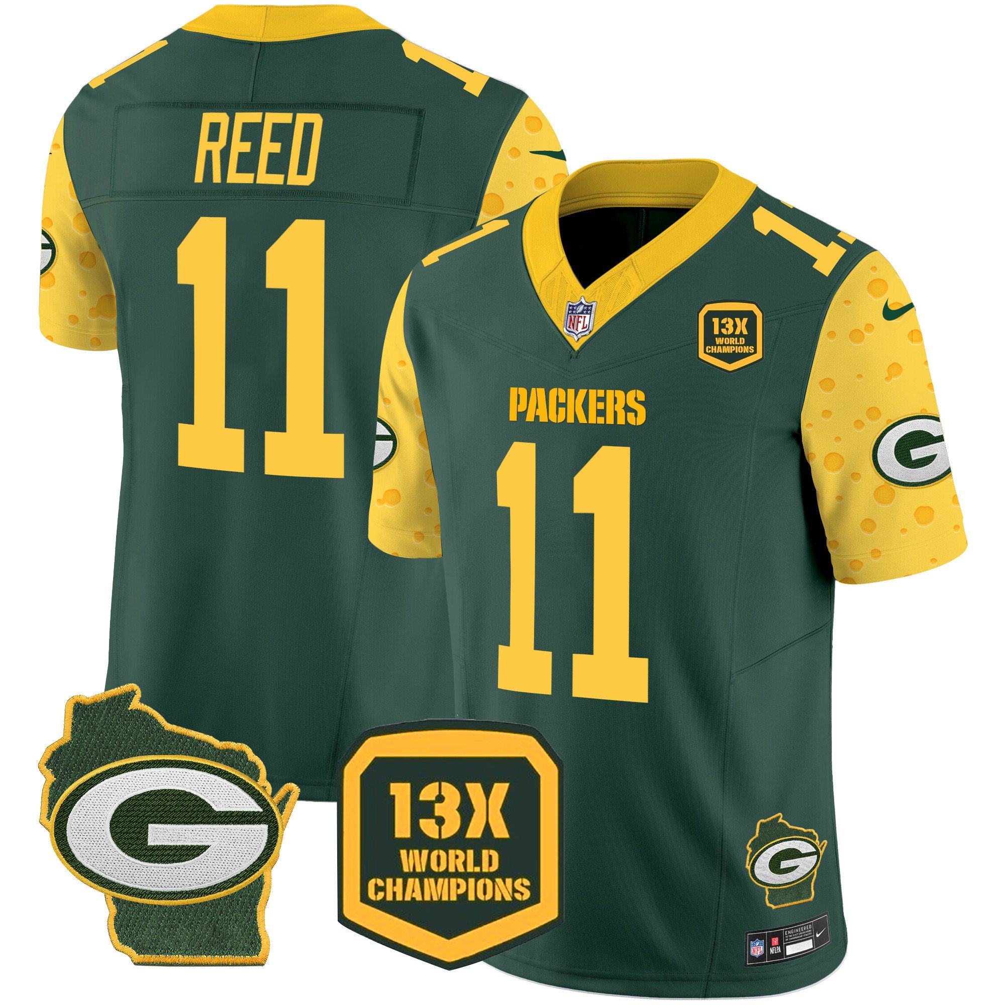 Men's Jayden Reed Green Bay Packers Cheese Vapor Limited Green Jersey â€“ All Stitched