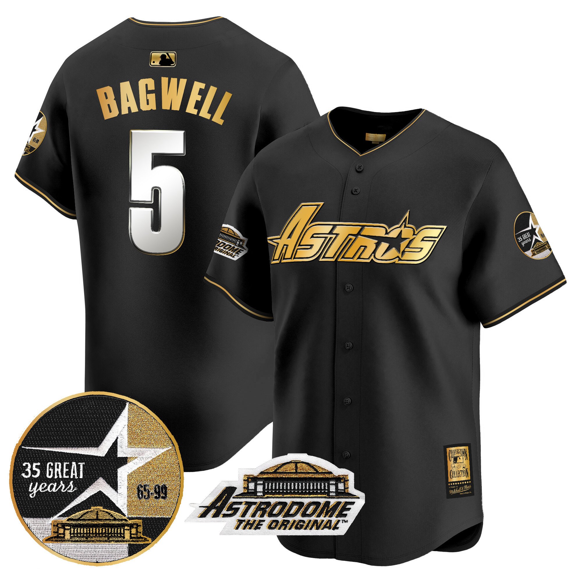 Men's Jeff Bagwell Houston Astros 1999 Throwback 35th & Astrodome Patch Vapor Premier Limited Black Gold Jersey V3 - All Stitched