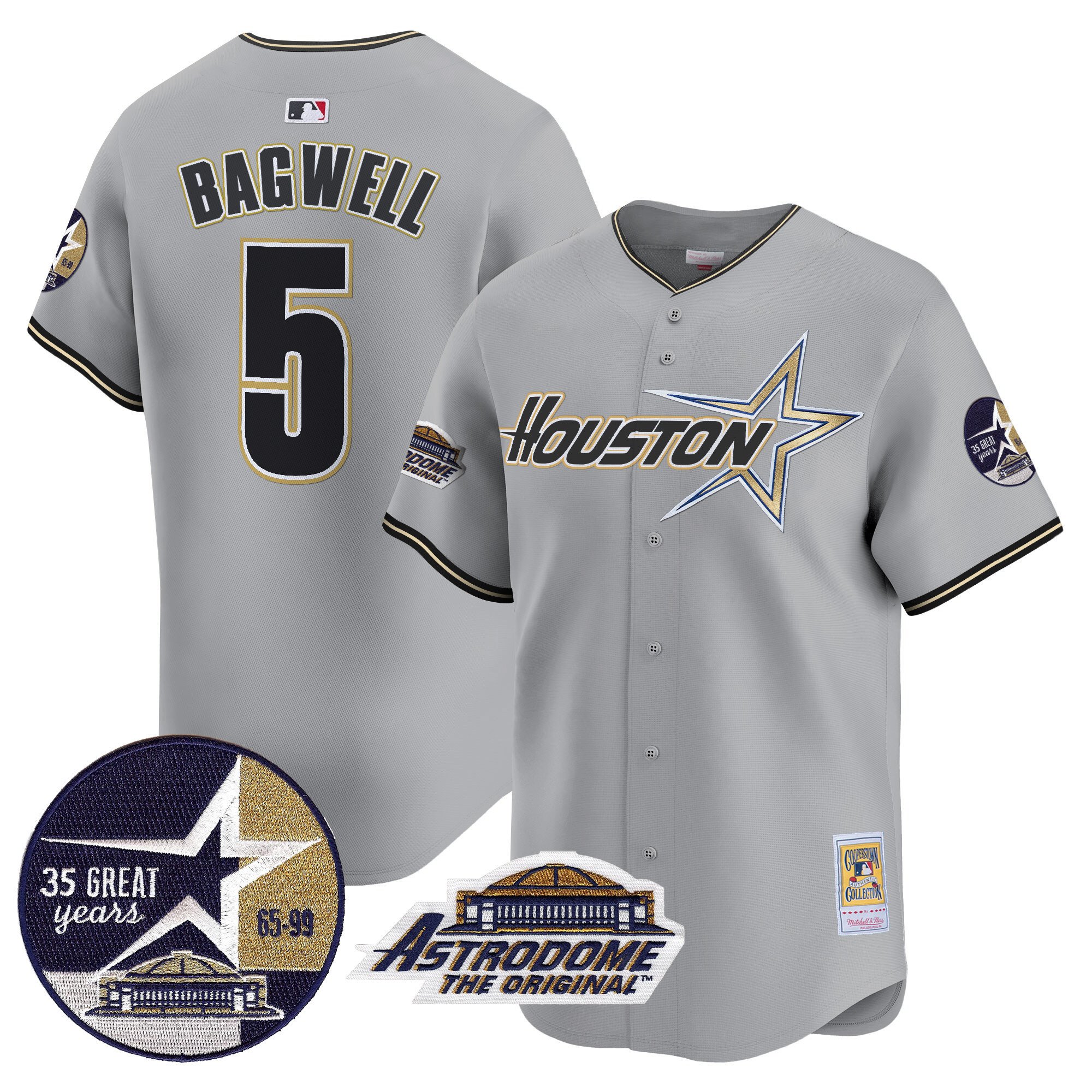 Men's Jeff Bagwell Houston Astros 1999 Throwback 35th & Astrodome Patch Vapor Premier Limited Gray Jersey V2 - All Stitched