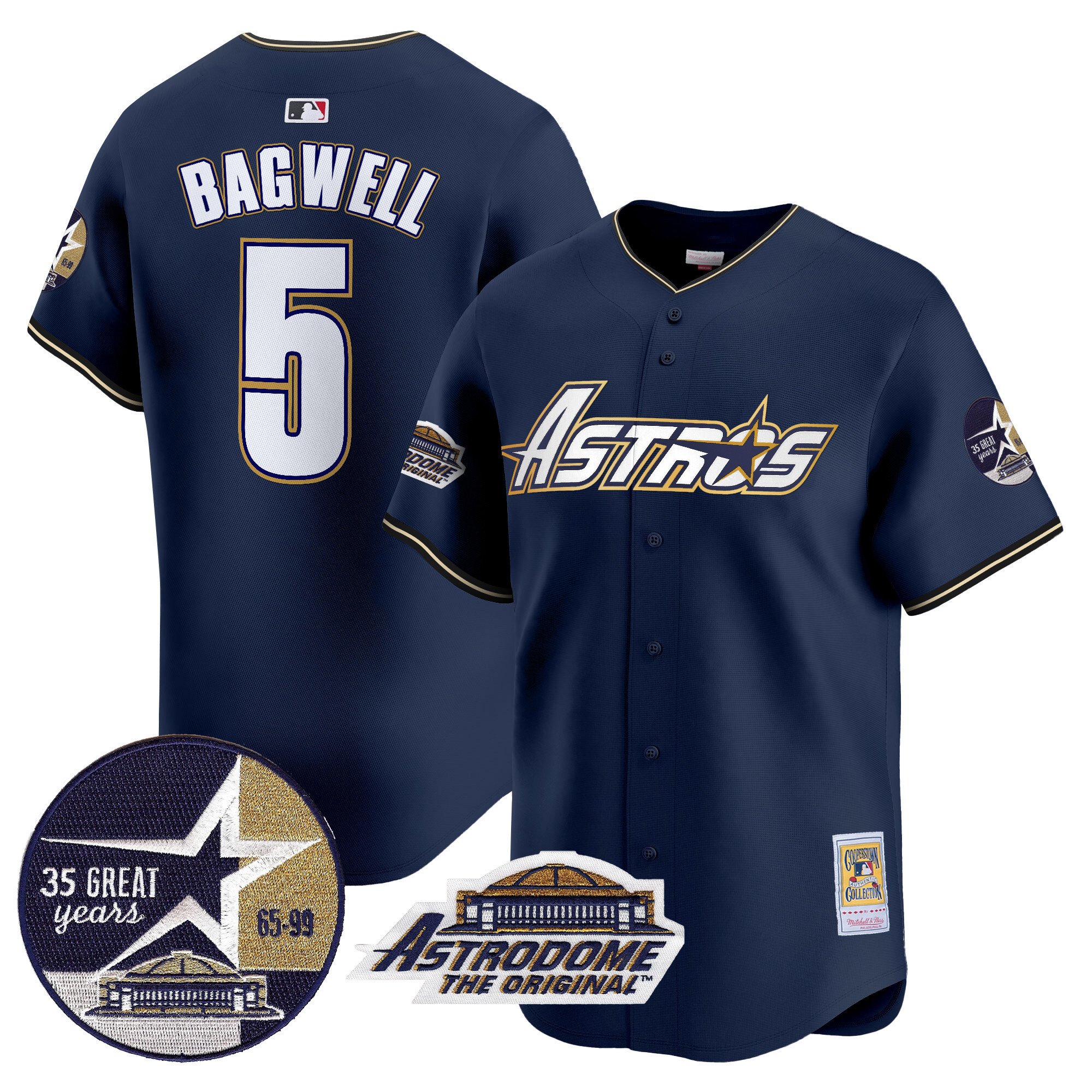 Men's Jeff Bagwell Houston Astros 1999 Throwback 35th & Astrodome Patch Vapor Premier Limited Navy Jersey V3 - All Stitched