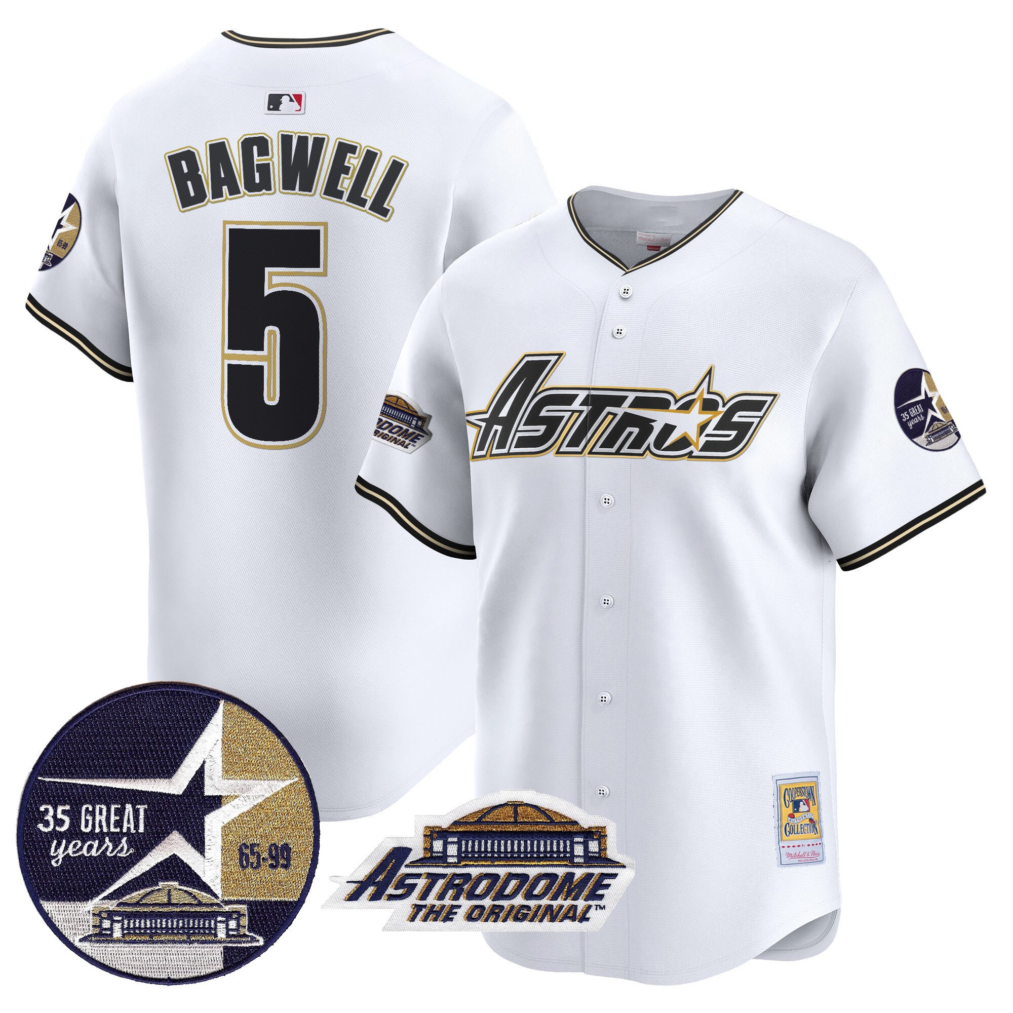 Men's Jeff Bagwell Houston Astros 1999 Throwback 35th & Astrodome Patch Vapor Premier Limited White Jersey V3 - All Stitched