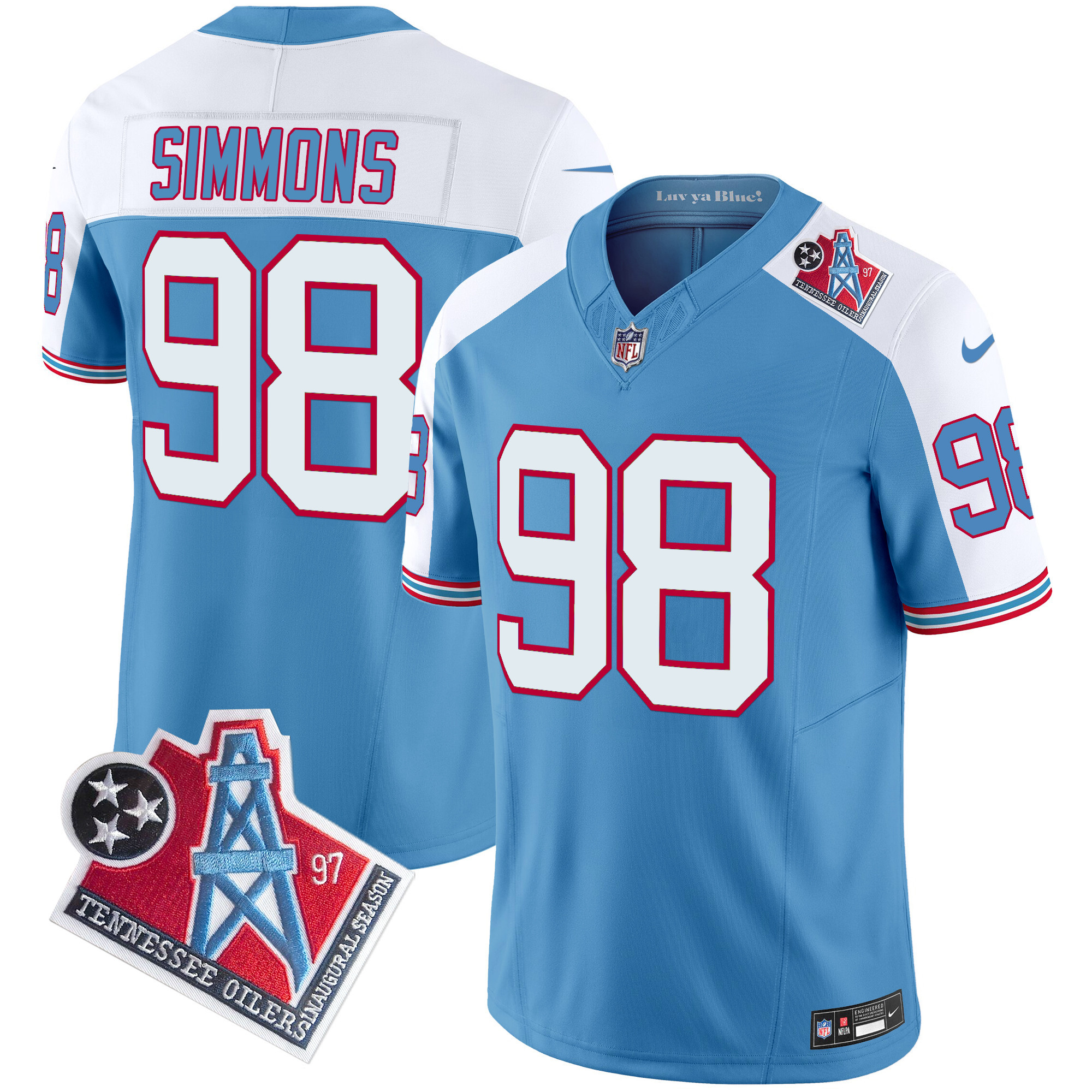 Men's Jeffery Simmons Tennessee Titans 1997 Throwback Limited Vapor Limited Alternate Jersey - All Stitched