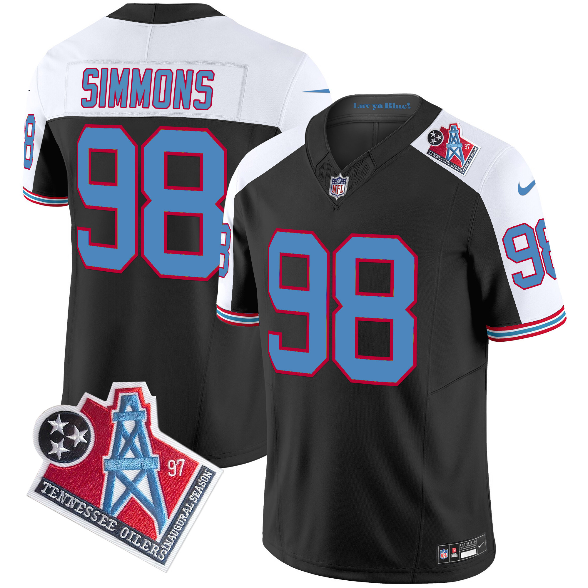 Men's Jeffery Simmons Tennessee Titans 1997 Throwback Limited Vapor Limited Black Alternate Jersey - All Stitched
