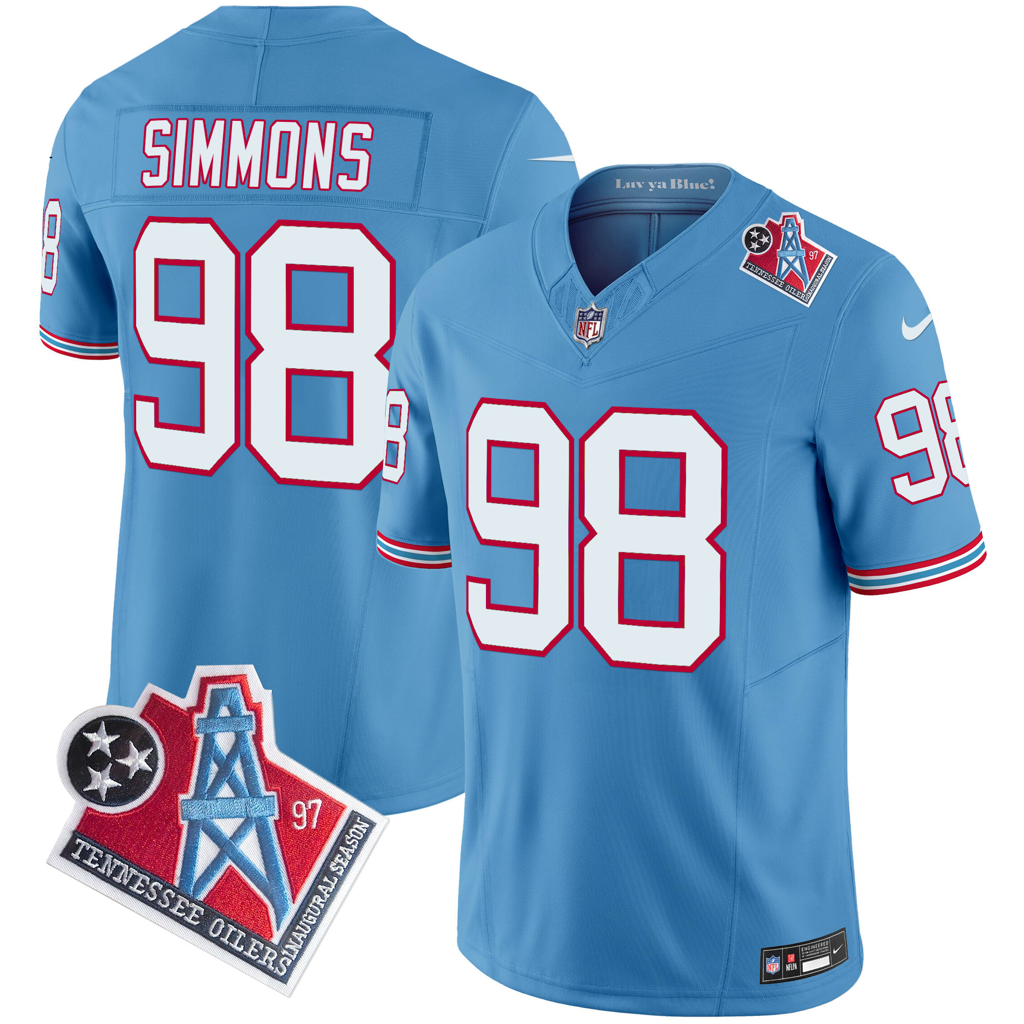 Men's Jeffery Simmons Tennessee Titans 1997 Throwback Limited Vapor Limited Light Blue Jersey - All Stitched