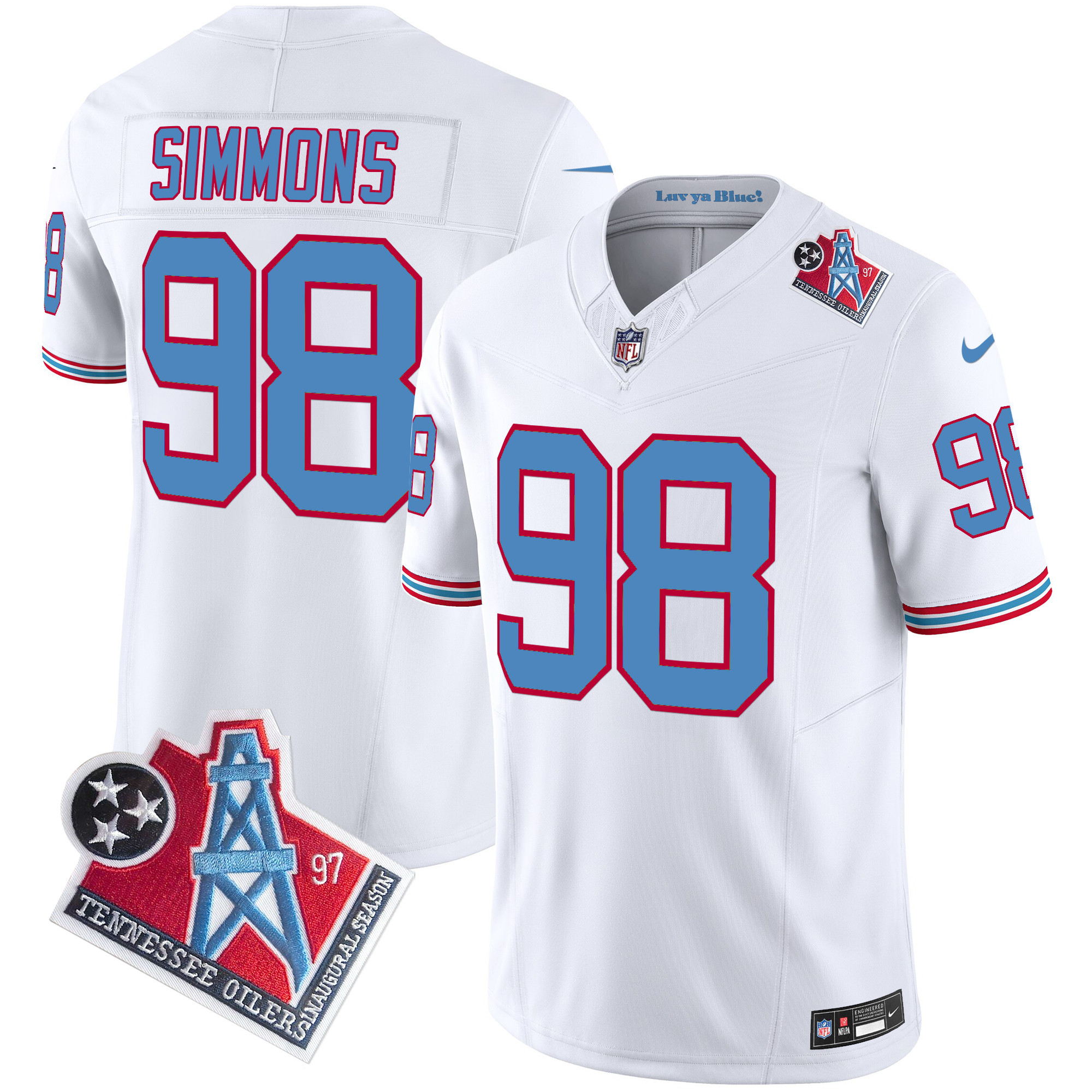 Men's Jeffery Simmons Tennessee Titans 1997 Throwback Limited Vapor Limited White Jersey - All Stitched