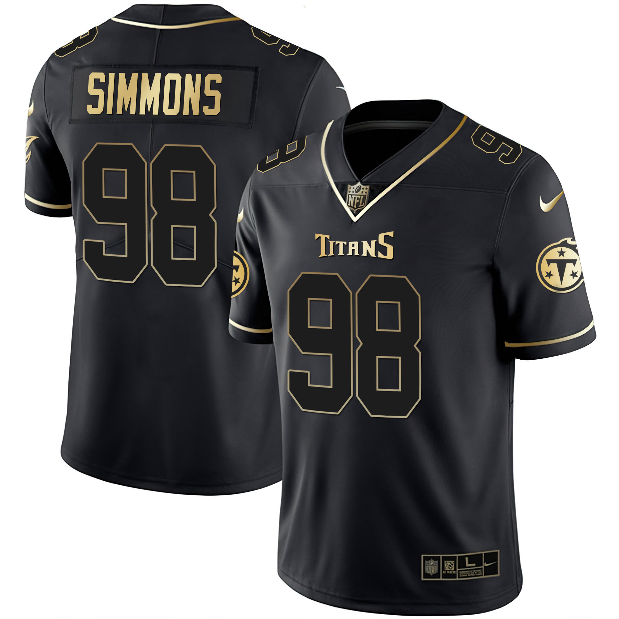 Men's Jeffery Simmons Tennessee Titans White Gold & Black Gold Black Gold Jersey - All Stitched