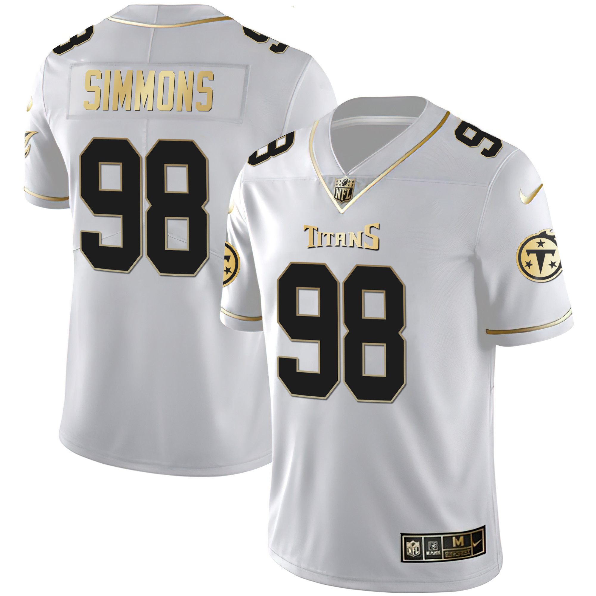 Men's Jeffery Simmons Tennessee Titans White Gold & Black Gold White Gold Jersey - All Stitched