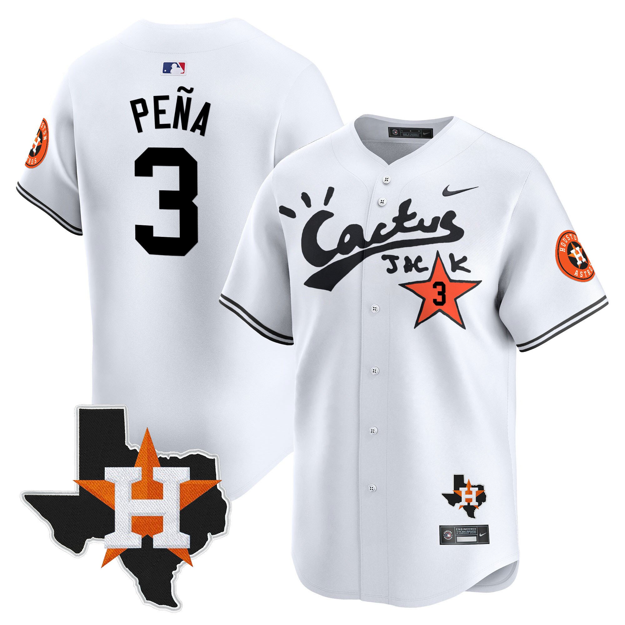 Men's Jeremy Pena Cactus Jack Patch Vapor Premier Limited White Houston Astros Jersey - All Stitched