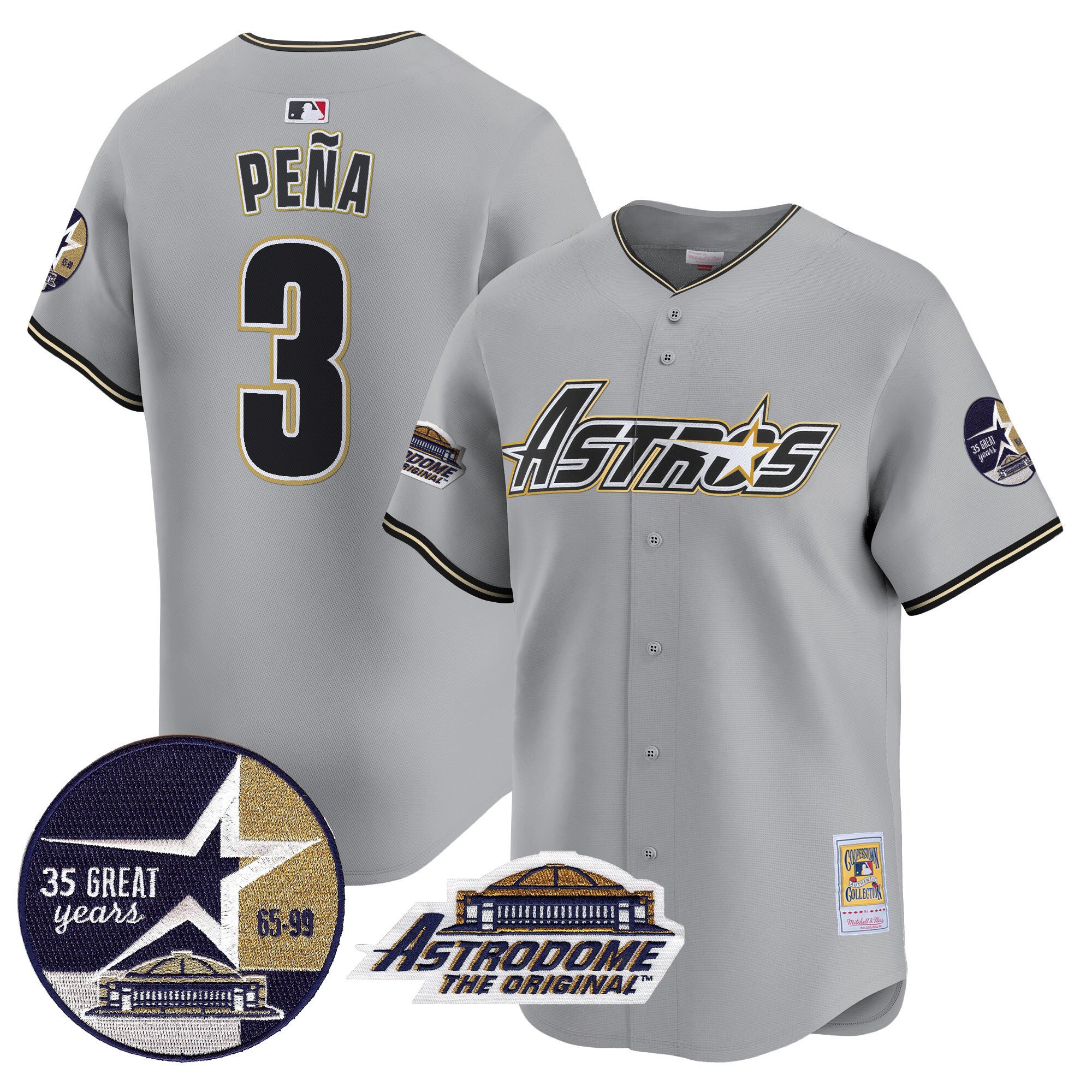 Men's Jeremy Pena Houston Astros 1999 Throwback 35th & Astrodome Patch Vapor Premier Limited Gray Jersey V3 - All Stitched