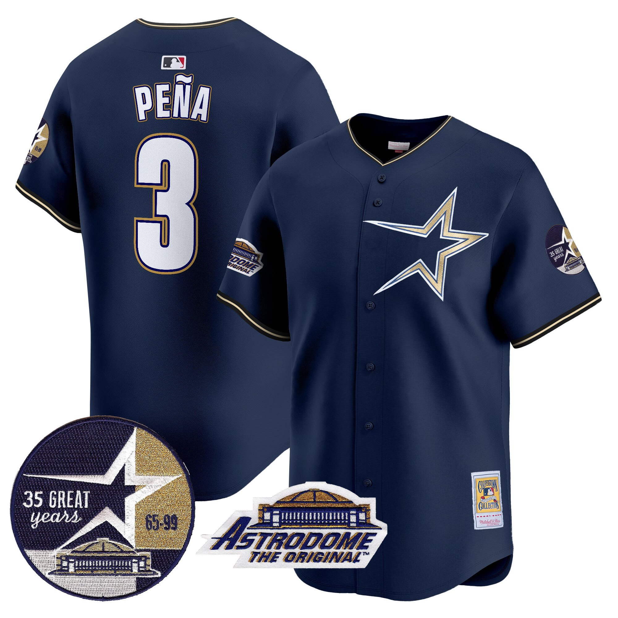 Men's Jeremy Pena Houston Astros 1999 Throwback 35th & Astrodome Patch Vapor Premier Limited Navy Jersey - All Stitched