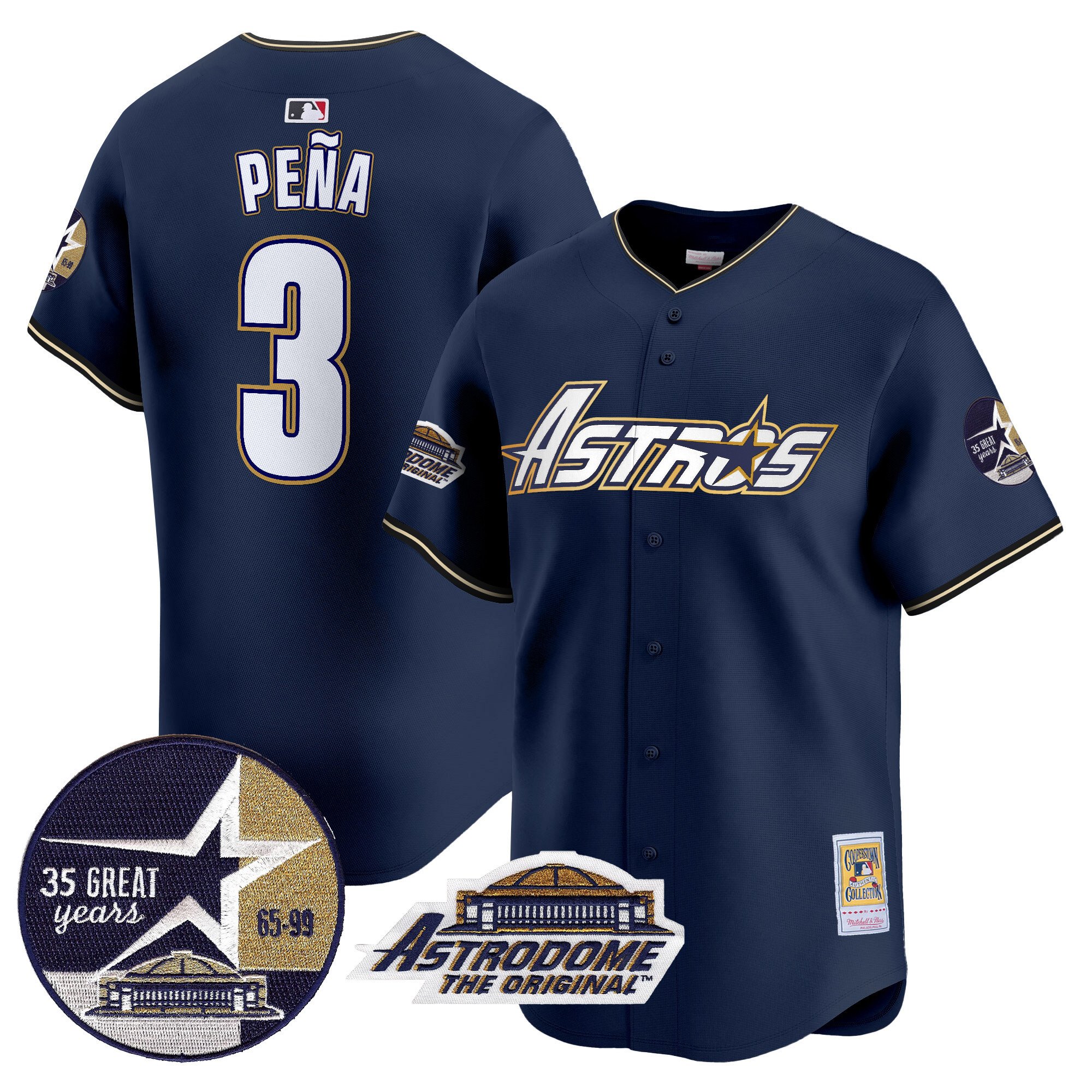 Men's Jeremy Pena Houston Astros 1999 Throwback 35th & Astrodome Patch Vapor Premier Limited Navy Jersey V3 - All Stitched