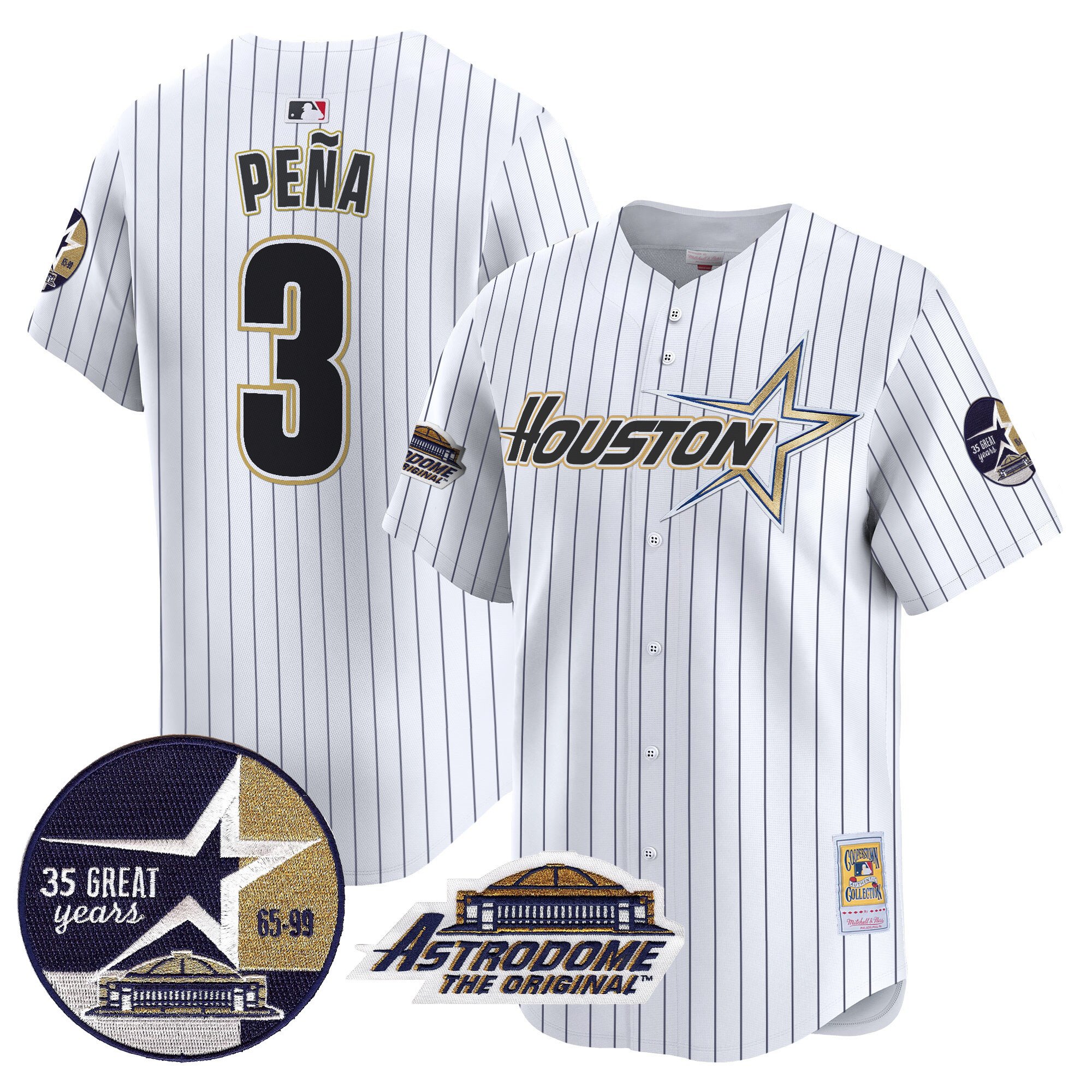 Men's Jeremy Pena Houston Astros 1999 Throwback 35th & Astrodome Patch Vapor Premier Limited Pinstripe Jersey V2 - All Stitched