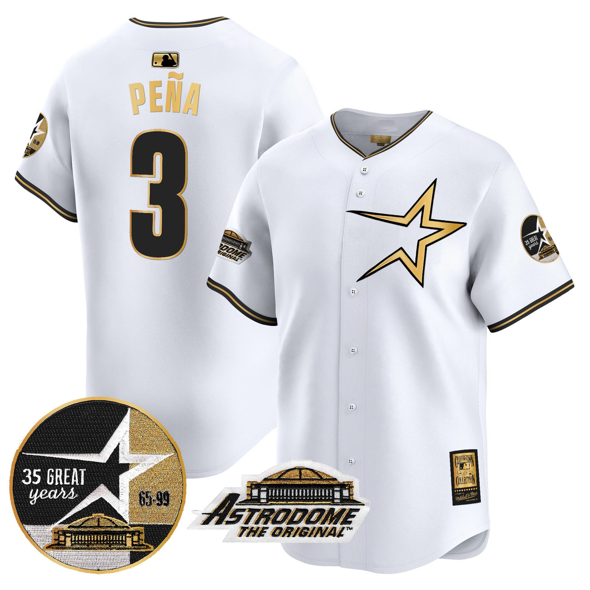 Men's Jeremy Pena Houston Astros 1999 Throwback 35th & Astrodome Patch Vapor Premier Limited White Gold Jersey - All Stitched