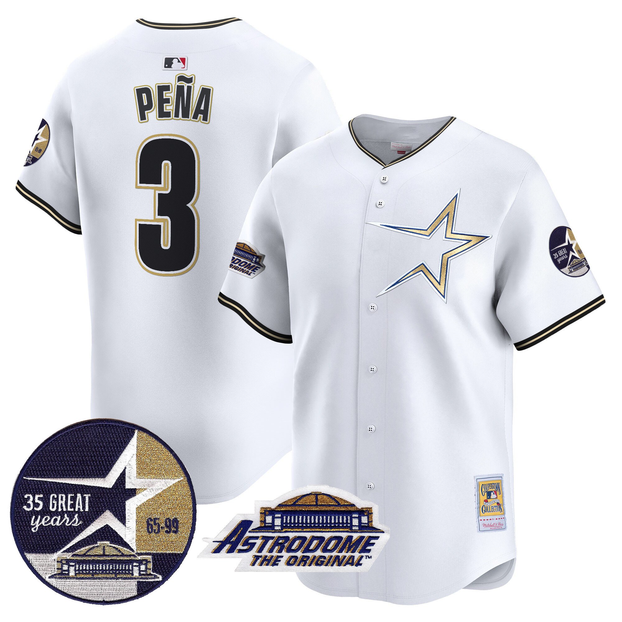 Men's Jeremy Pena Houston Astros 1999 Throwback 35th & Astrodome Patch Vapor Premier Limited White Jersey - All Stitched