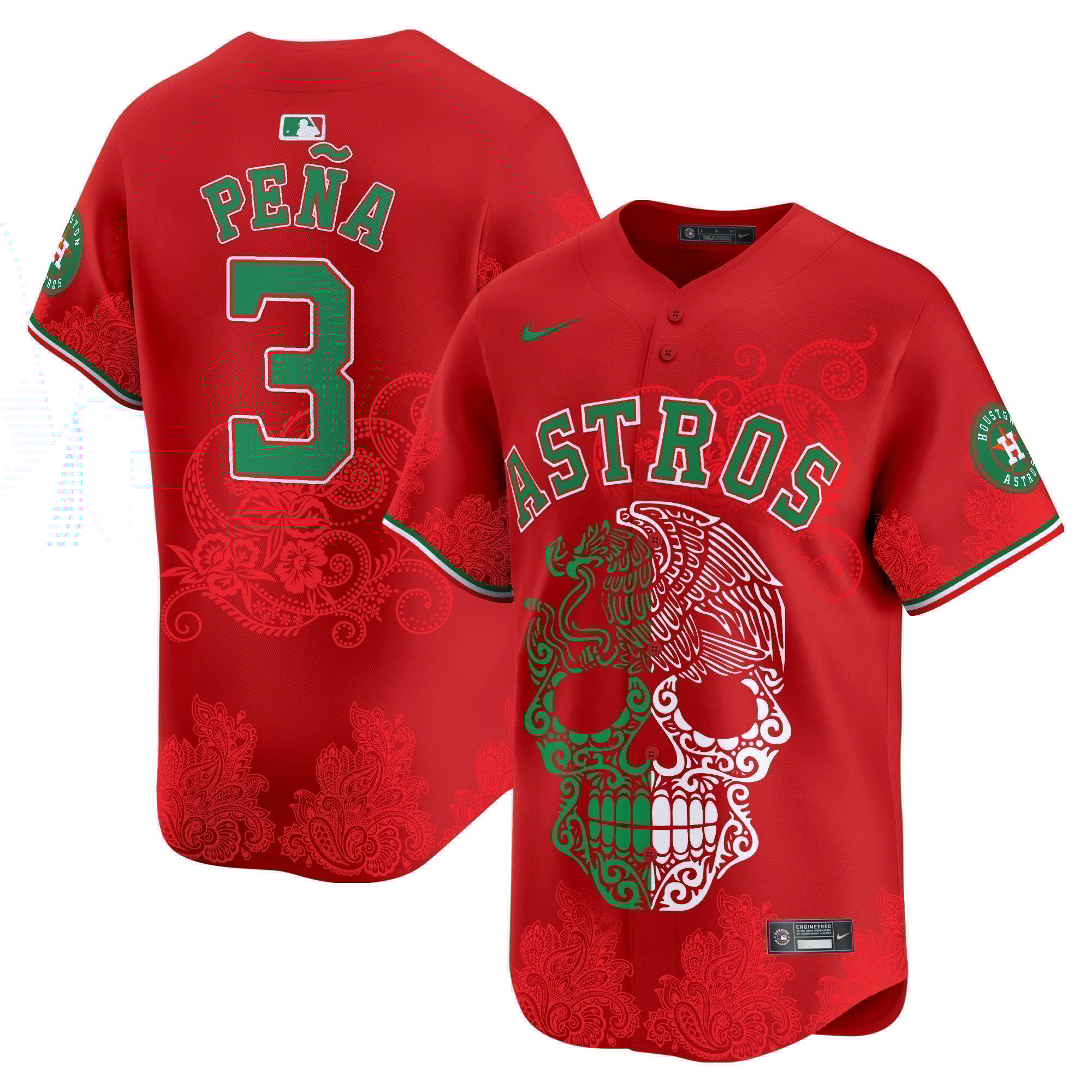 Men's Jeremy Pena Houston Astros Aztec Warrior Skull Vapor Limited Red Jersey - Printed