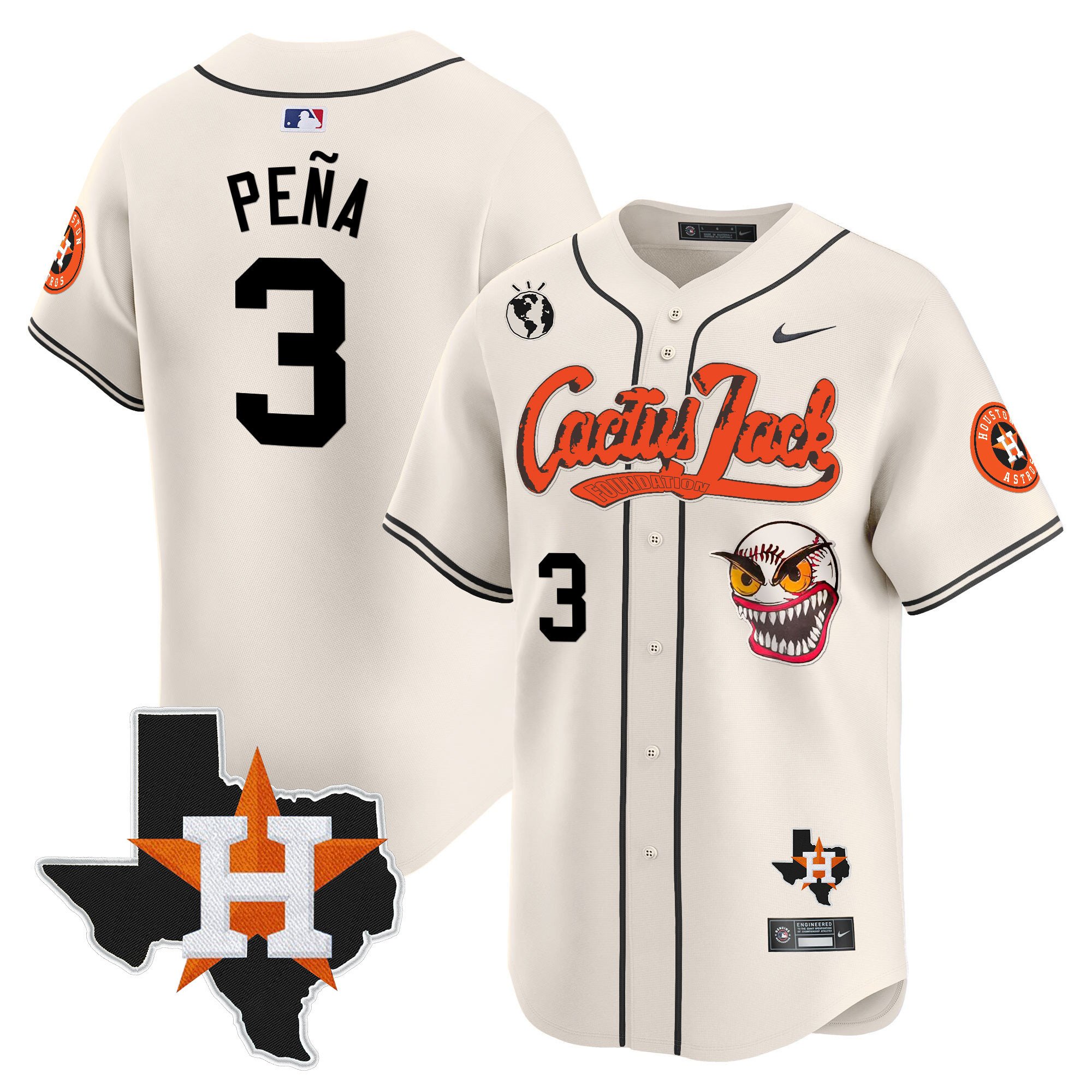 Men's Jeremy Pena Houston Astros Cactus Jack Patch Vapor Premier Limited Cream Jersey V12 - Stitched
