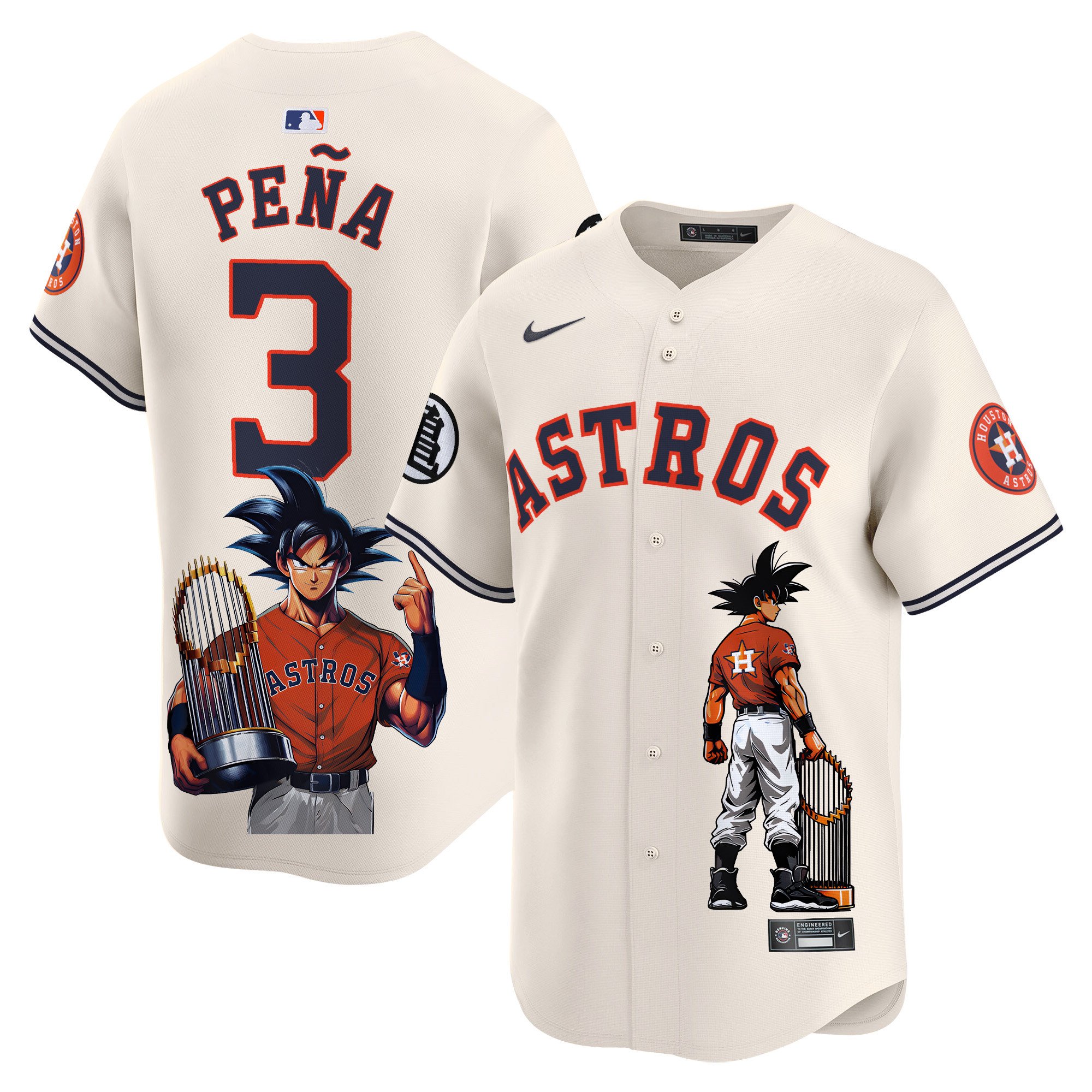 Men's Jeremy Pena Houston Astros Dragon Ball Son Goku Vapor Premier Limited Cream Jersey - Printed
