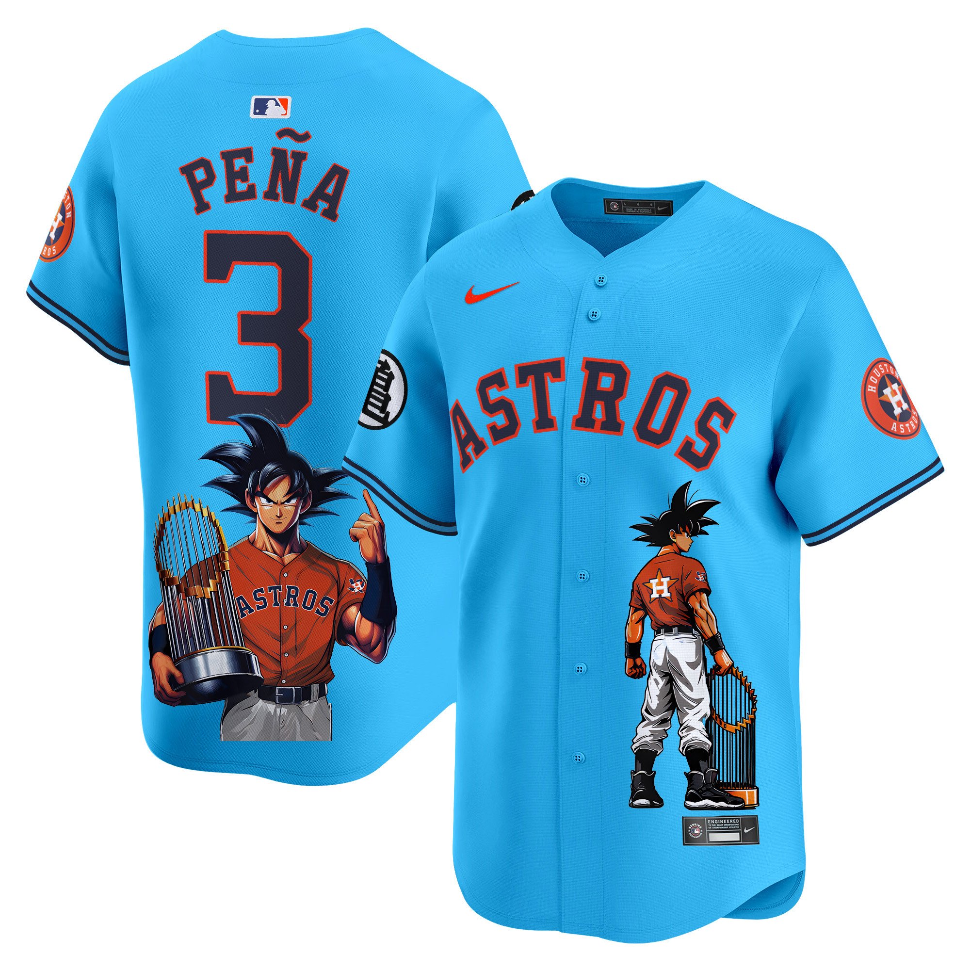 Men's Jeremy Pena Houston Astros Dragon Ball Son Goku Vapor Premier Limited Light Blue Jersey - Printed