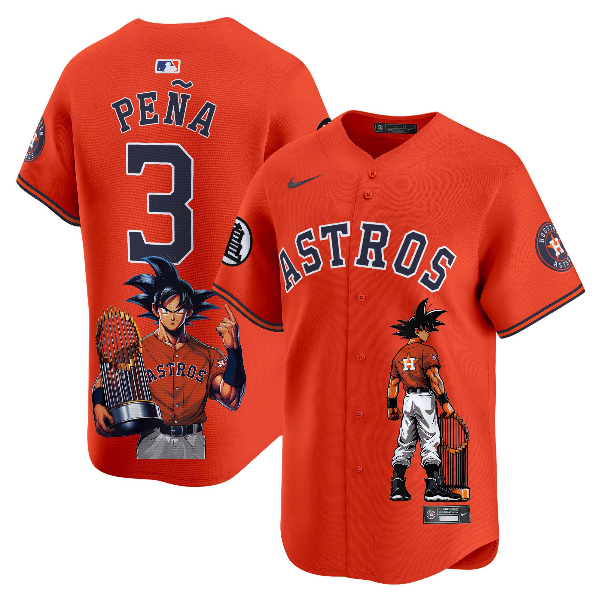 Men's Jeremy Pena Houston Astros Dragon Ball Son Goku Vapor Premier Limited Orange Jersey - Printed