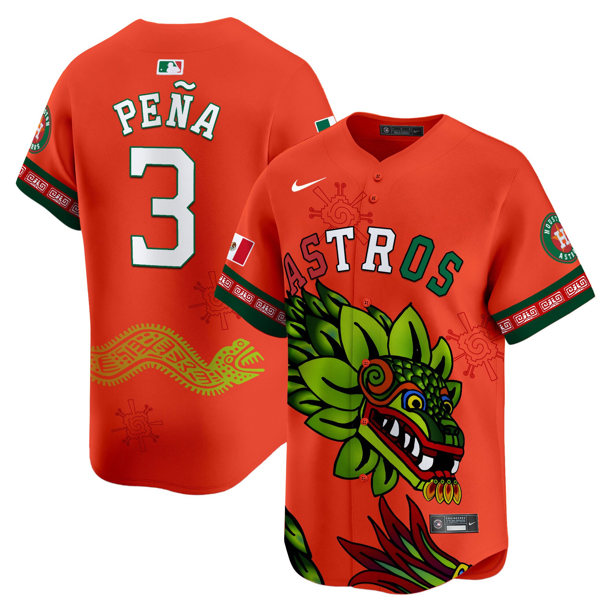 Men's Jeremy Pena Houston Astros Mexico Quetzalcoatl Aztec Vapor Limited Orange Jersey - Printed
