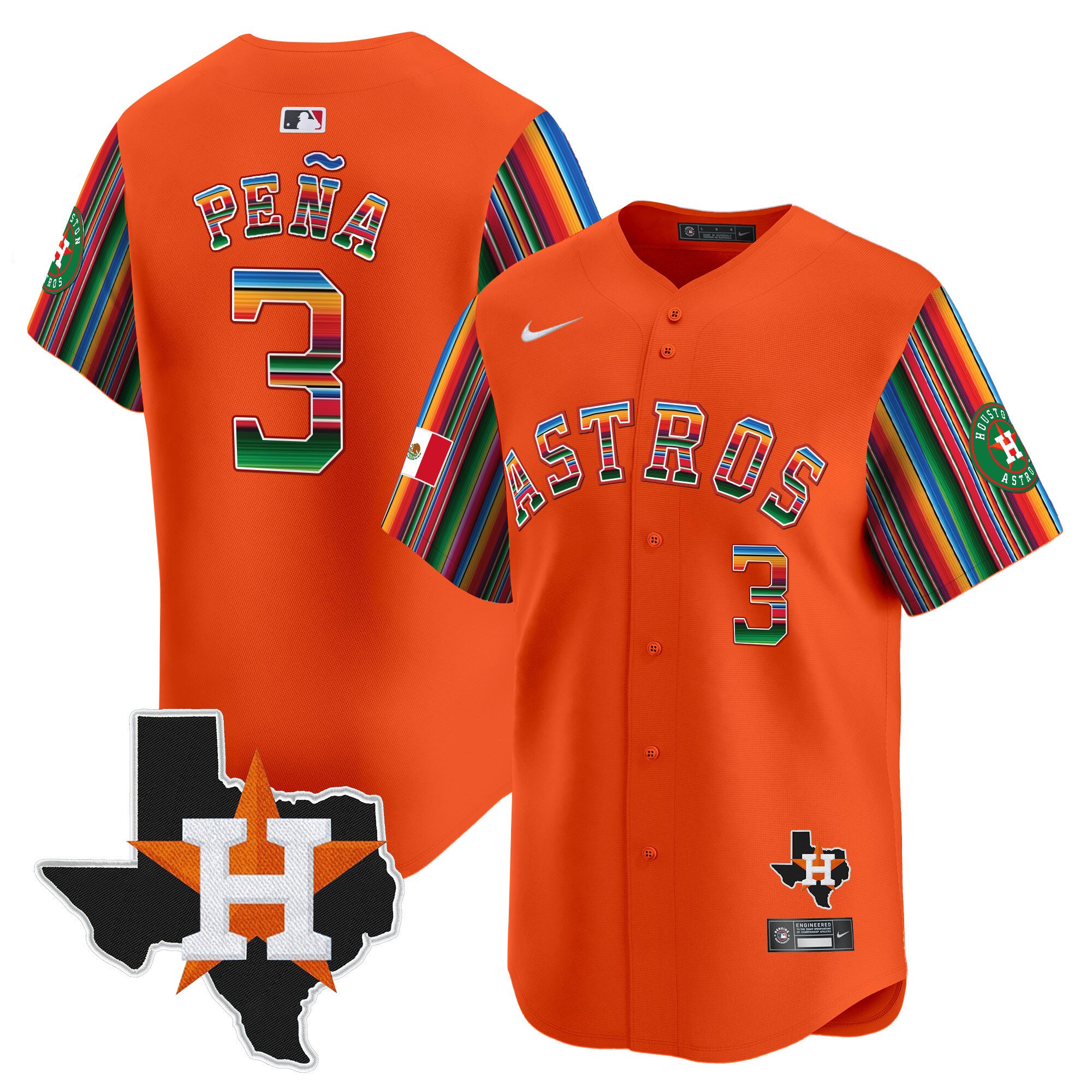Men's Jeremy Pena Houston Astros Mexico Texas Patch Vapor Premier Limited Orange Jersey V5 - All Stitched