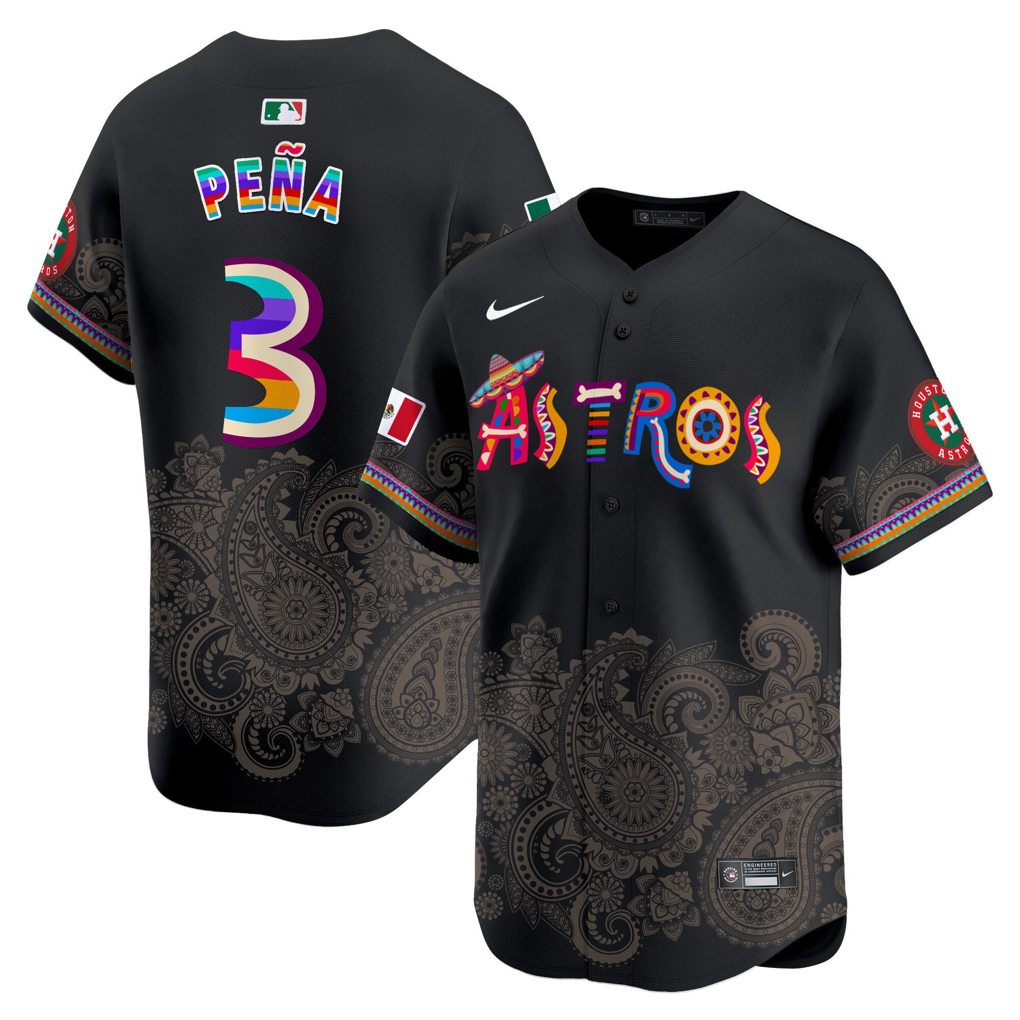Men's Jeremy Pena Houston Astros Paisley Mexico Vapor Premier Limited Black Jersey - Printed