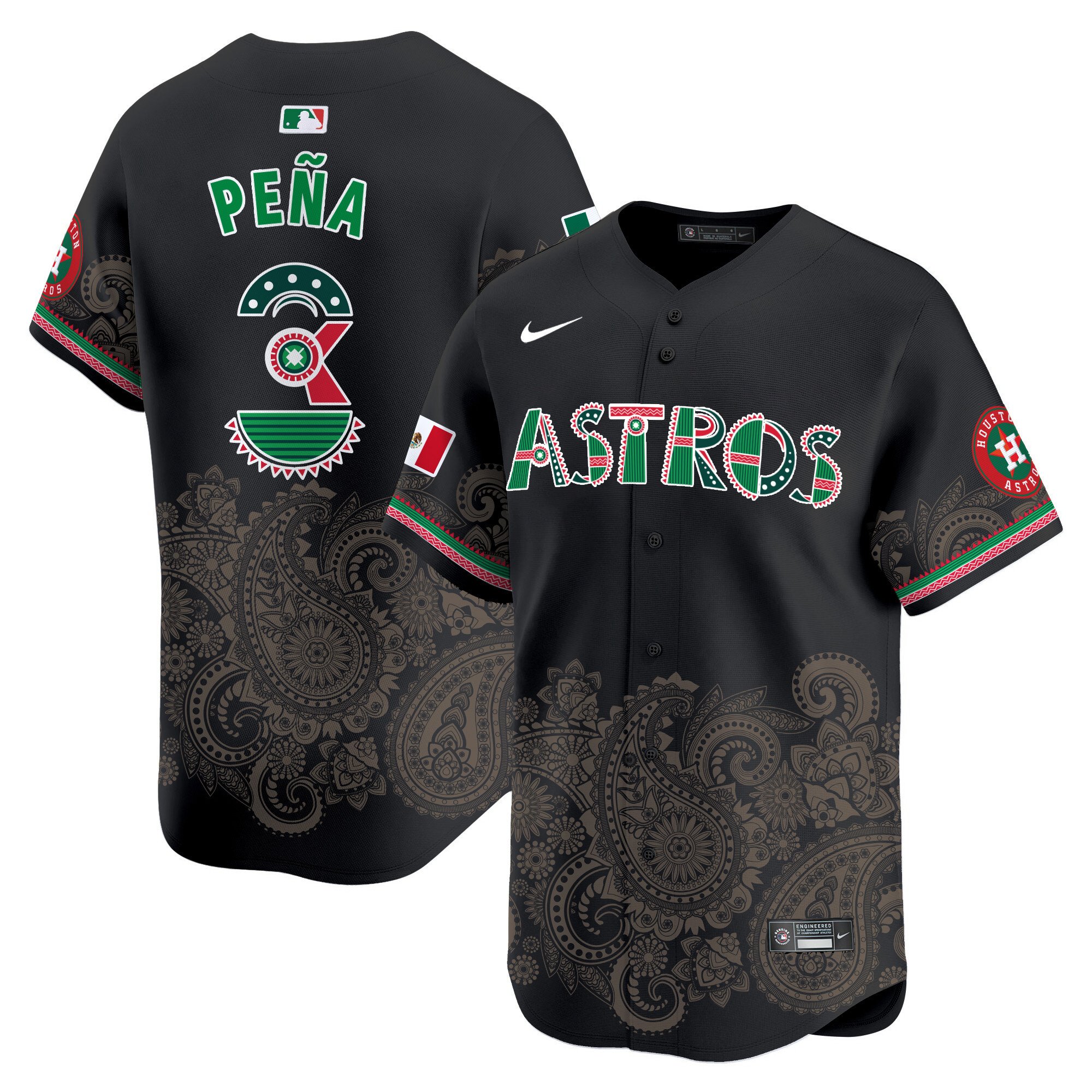 Men's Jeremy Pena Houston Astros Paisley Mexico Vapor Premier Limited Black Jersey V2- Printed