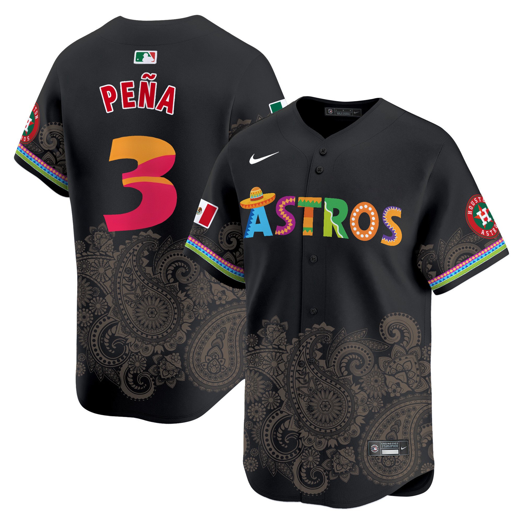 Men's Jeremy Pena Houston Astros Paisley Mexico Vapor Premier Limited Black Jersey V5- Printed